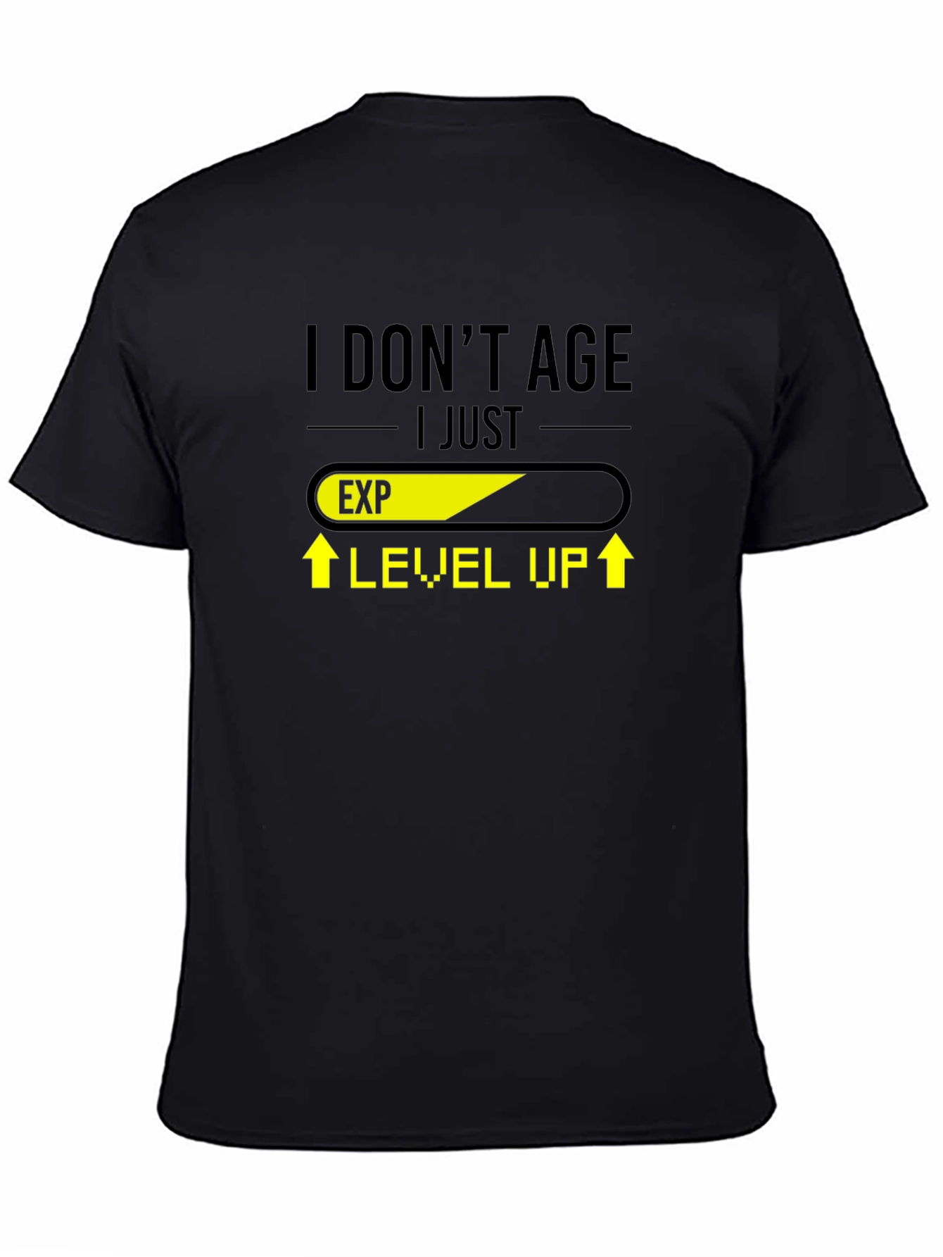 Black Level Up Black T-Shirt - Gamer Humor view 4