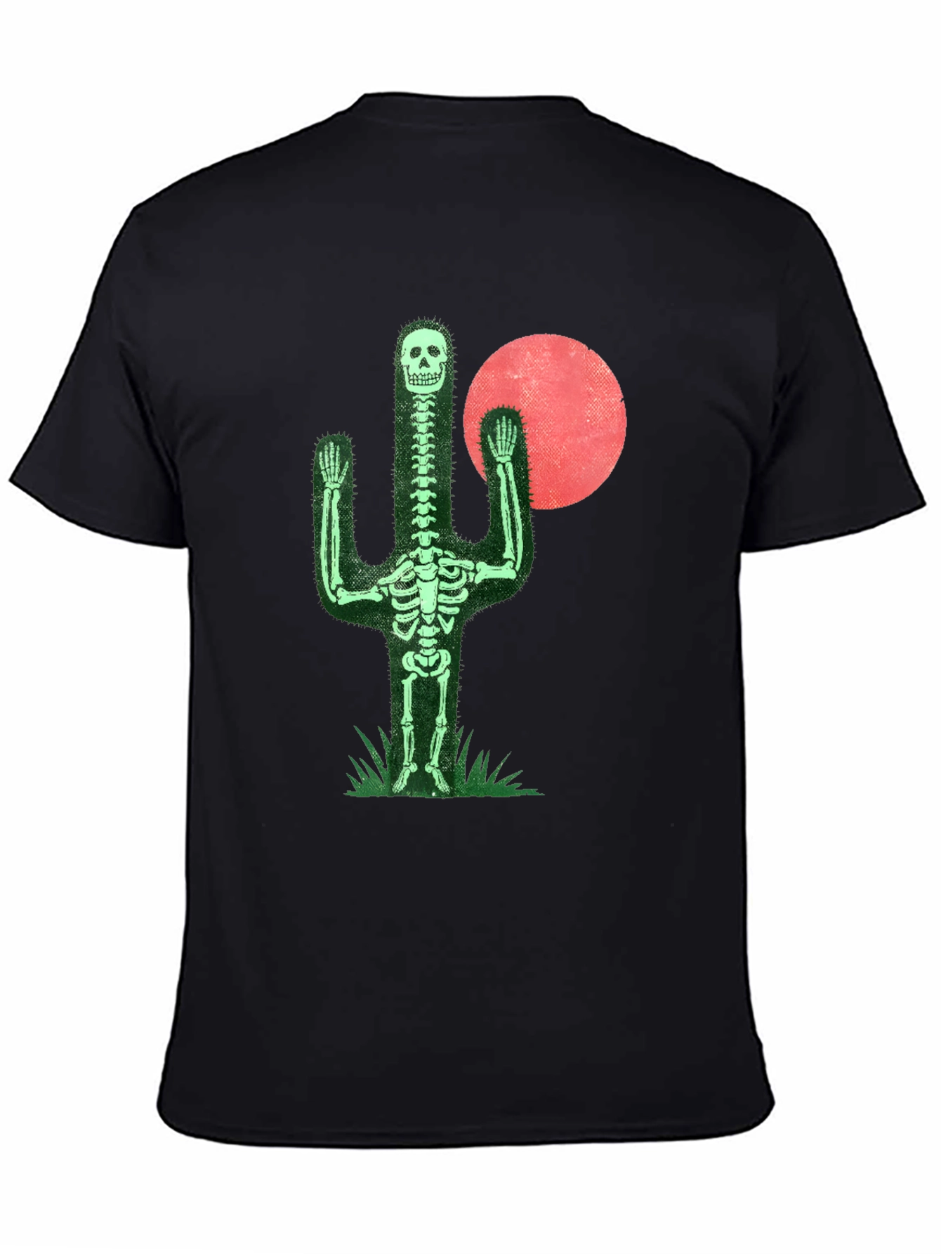 Black Skeleton Cactus Graphic Tee - Novelty Print Shirt view 4