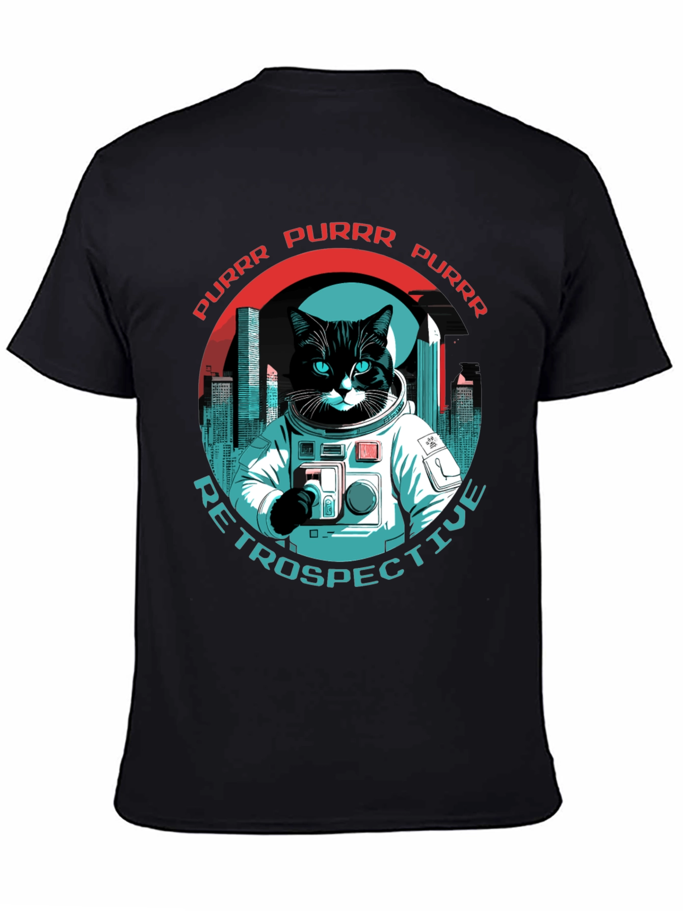 Black Cat Astronaut T-Shirt - Purrr Retrospective Tee view 4