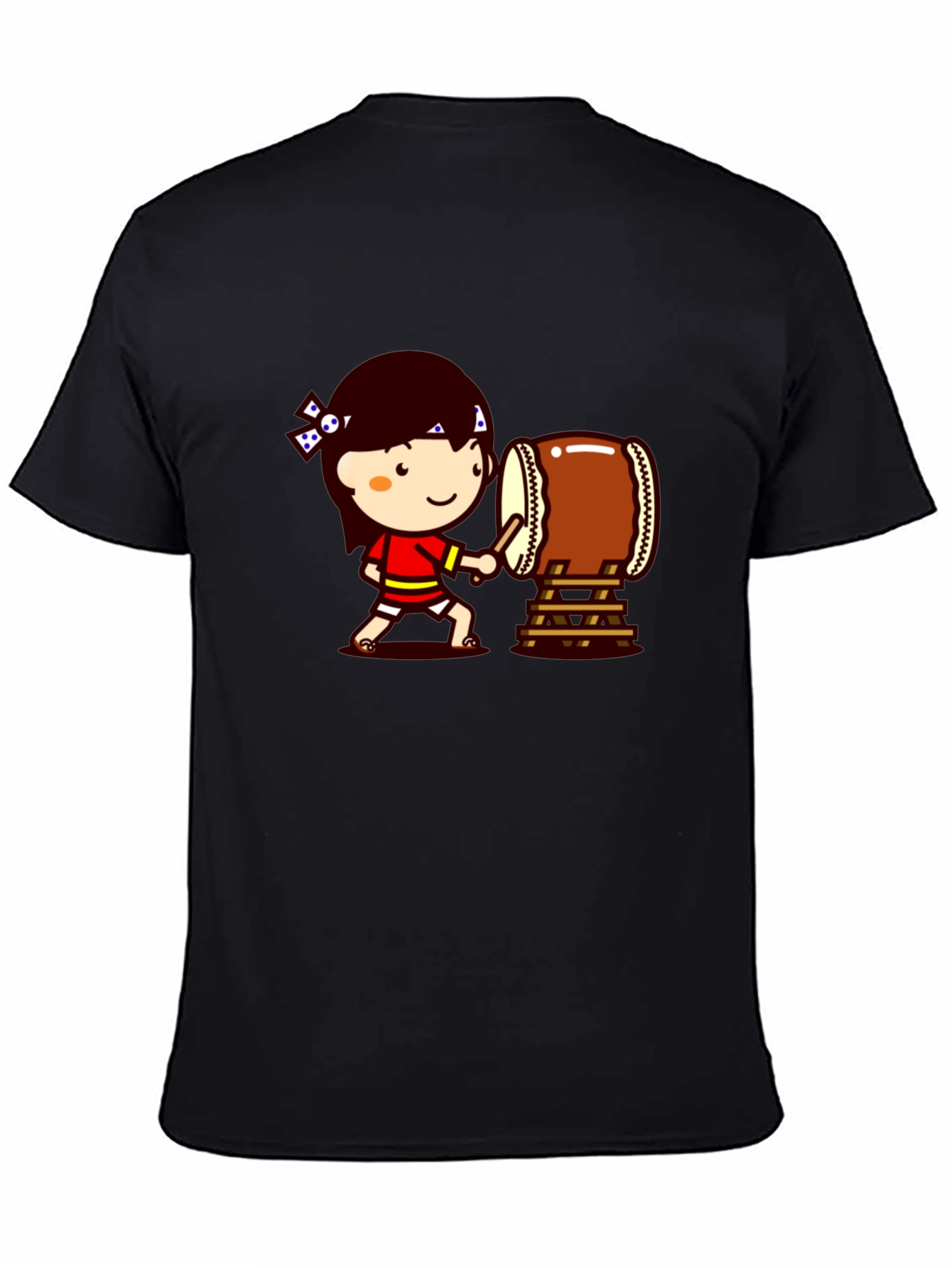 Black Cartoon Drummer Black T-Shirt view 4