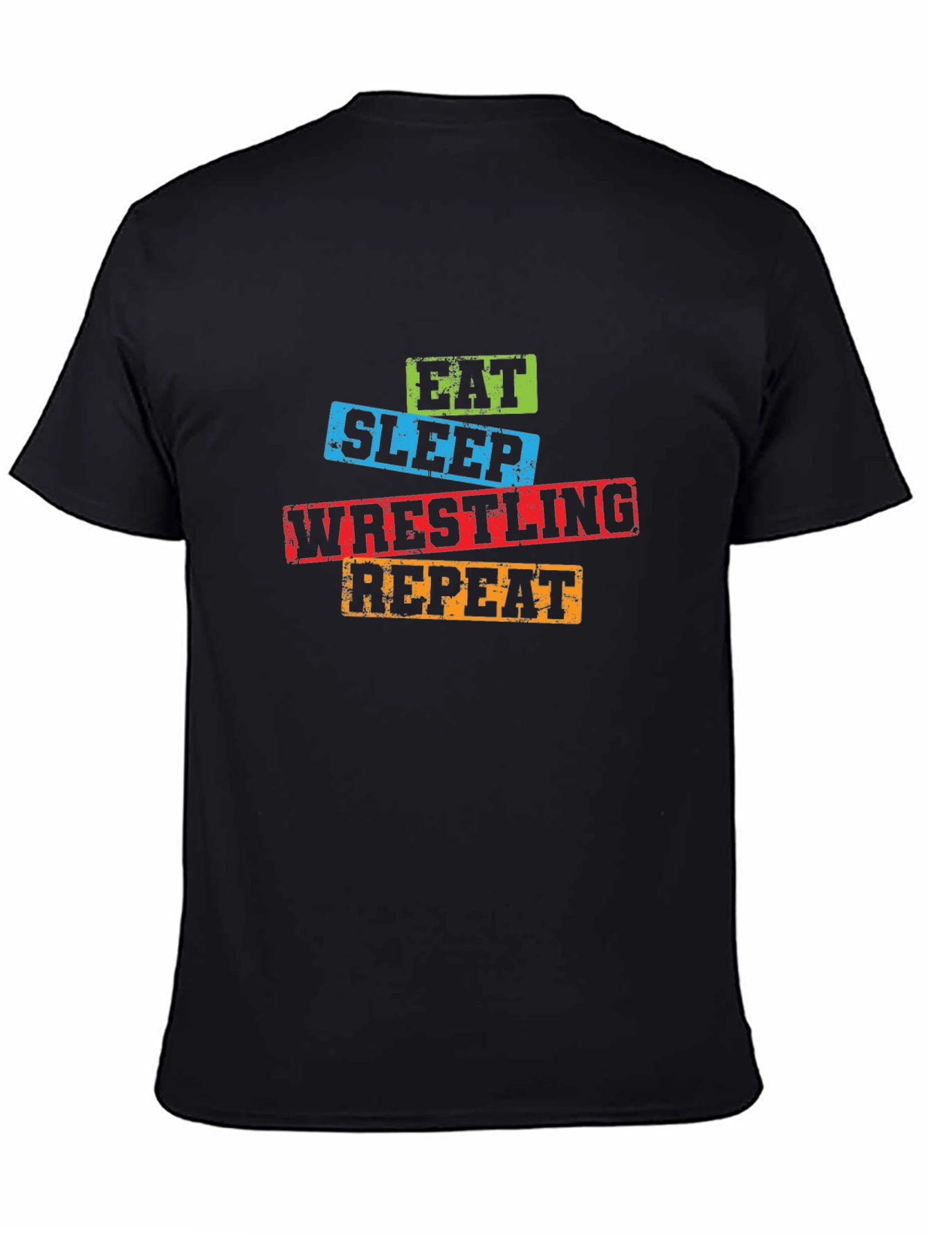 Black Eat Sleep Wrestling Repeat Graphic Tee view 4