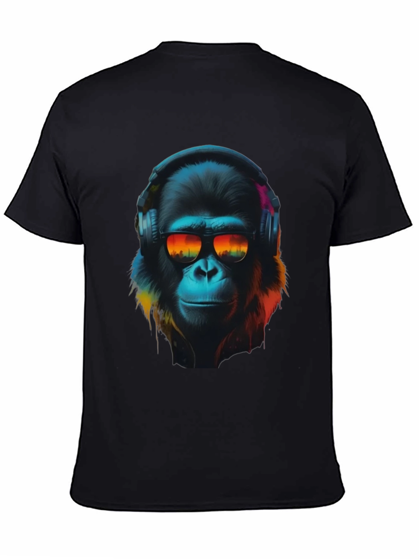 Black Cool Ape Graphic T-Shirt - DJ Gorilla in Headphones view 4
