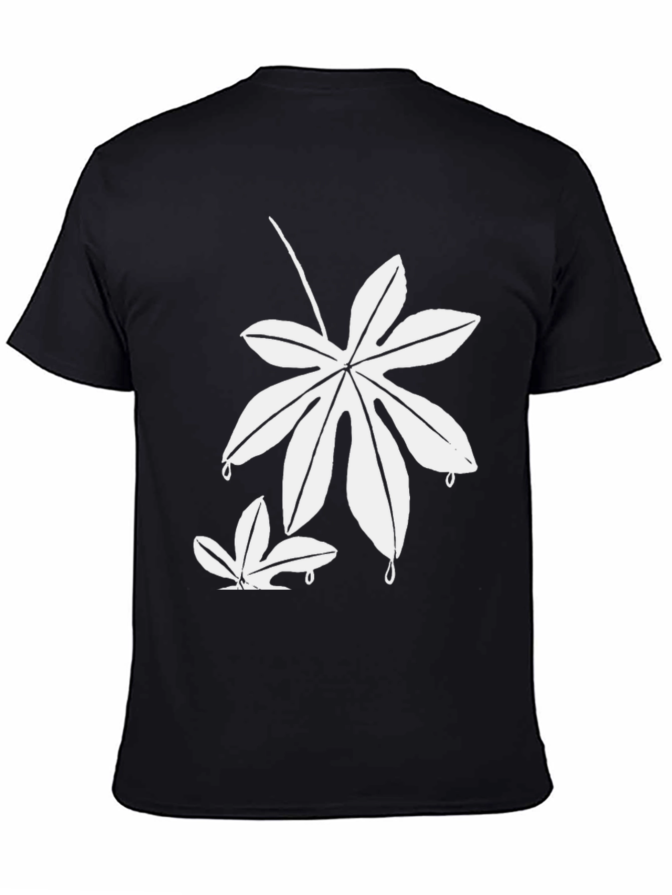 Unique White Leaf Design Black T-Shirt - 4
