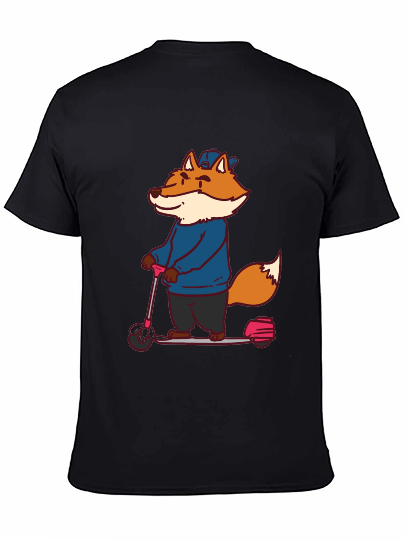 Black Fox on Scooter Graphic Tee - Unisex Black T-Shirt view 4