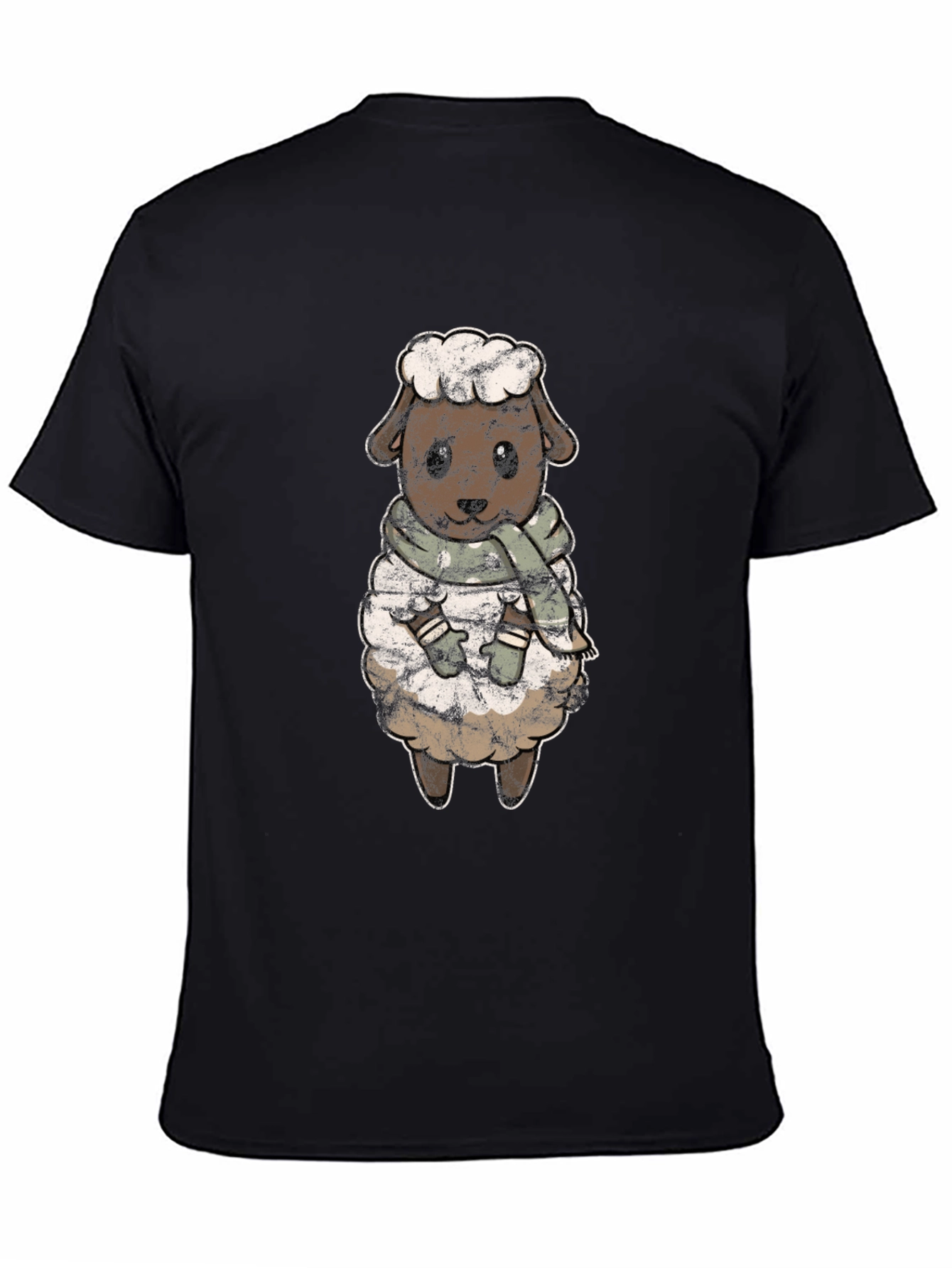 Black Cute Sheep Scarf T-Shirt view 4