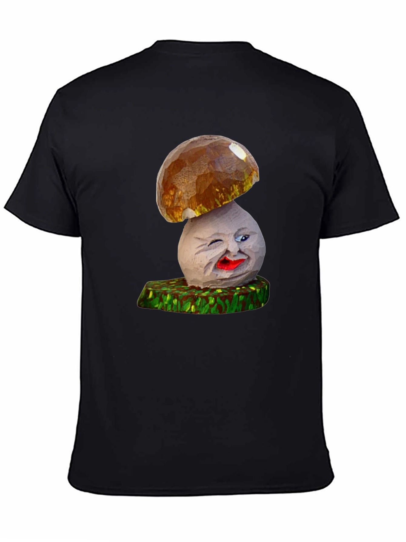 Black Funny Mushroom Character Graphic T-Shirt view 4
