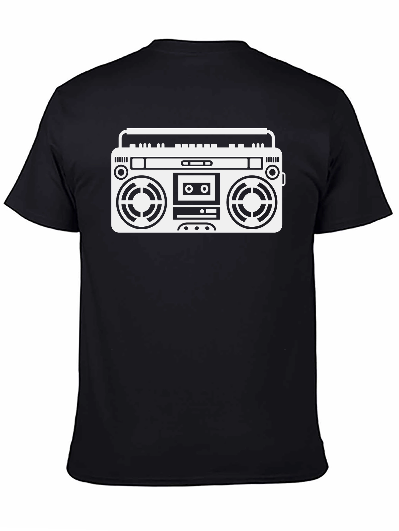 Black Retro Boombox Graphic Tee - Black Cotton T-Shirt view 4