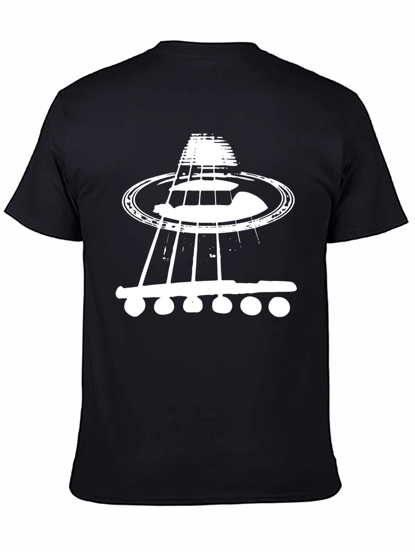 Black Guitar UFO T-Shirt: Unique Music Lover's Tee view 4