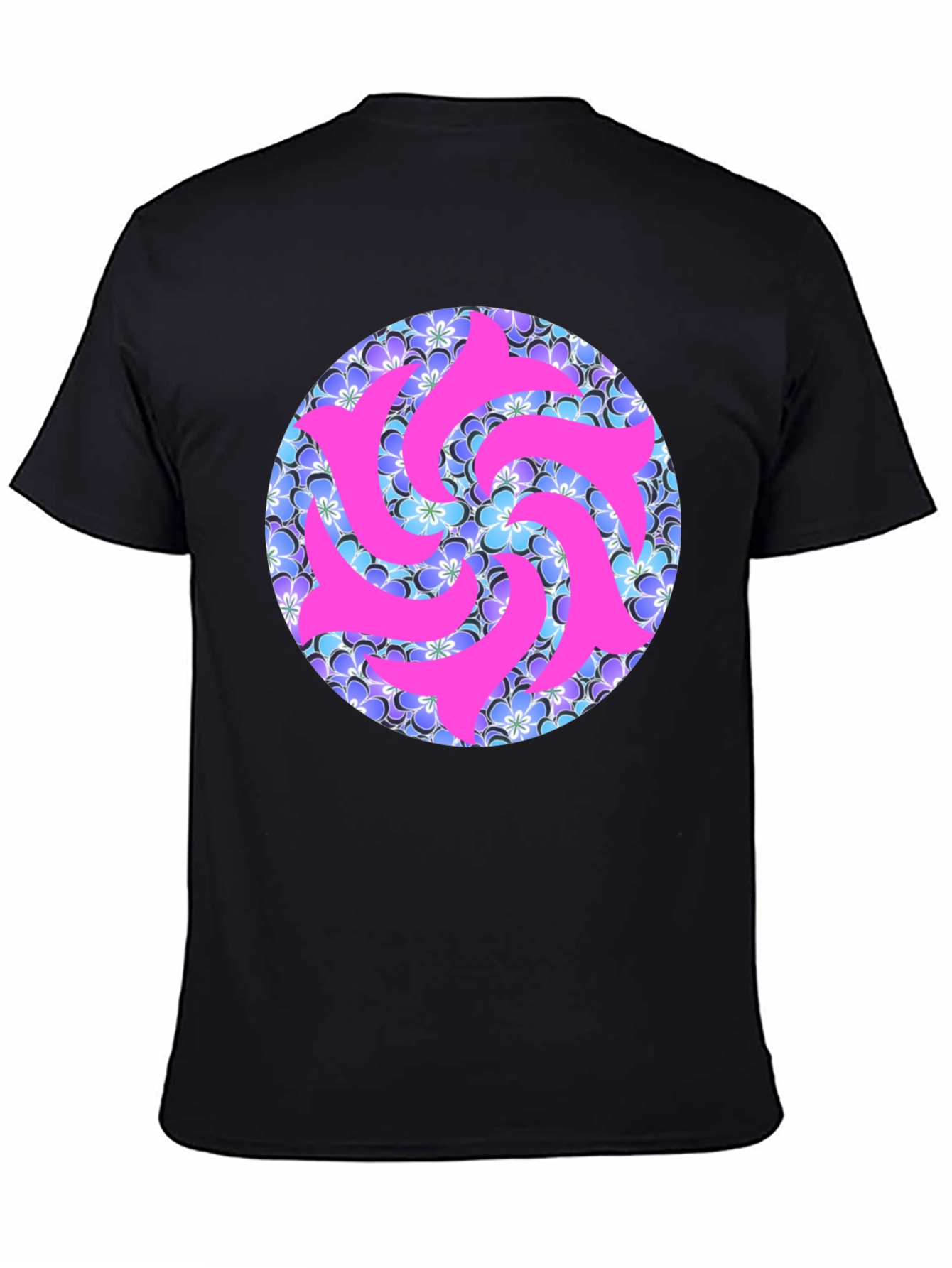 Black Vibrant Floral & Abstract Pink Swirl T-Shirt view 4