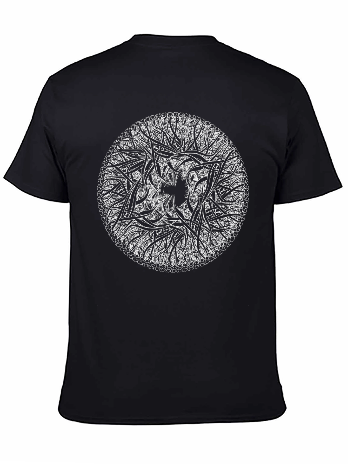 Black Abstract Circular Design Black T-Shirt view 4