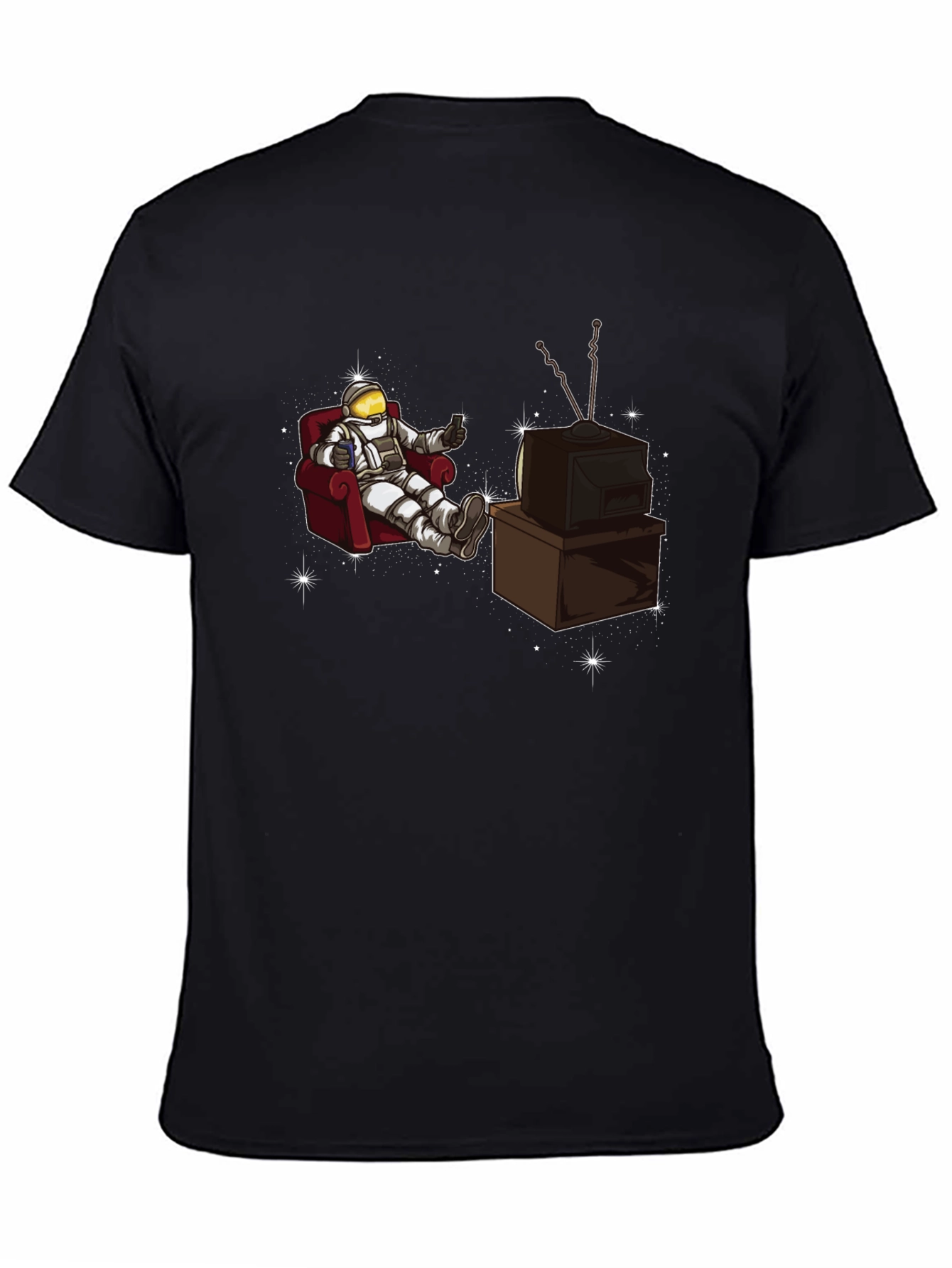 Black Astronaut Watching TV Graphic T-Shirt view 4