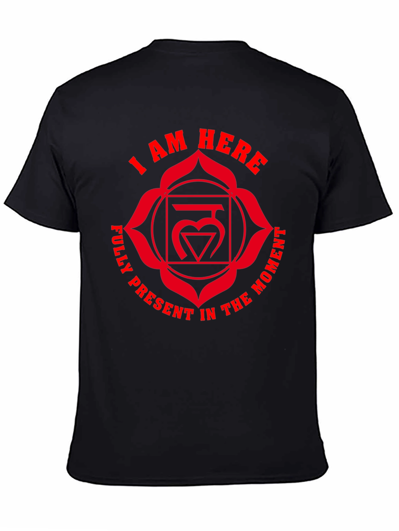 Black I Am Here Chakra T-Shirt - Present Moment Design view 4