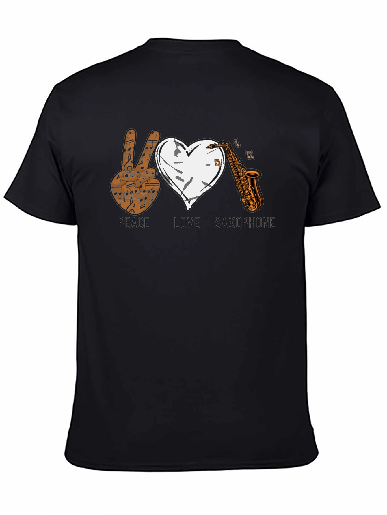Black Peace Love Saxophone Graphic T-Shirt view 4