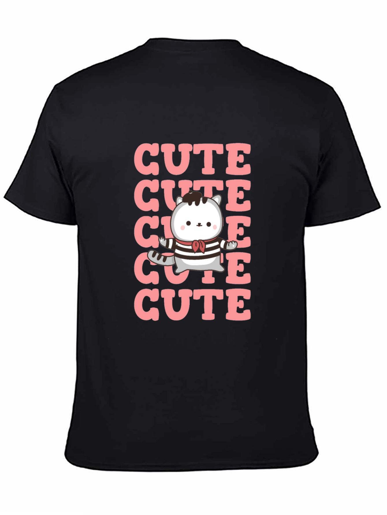 Black Cute Cat T-Shirt - Kawaii Kitten Design view 4