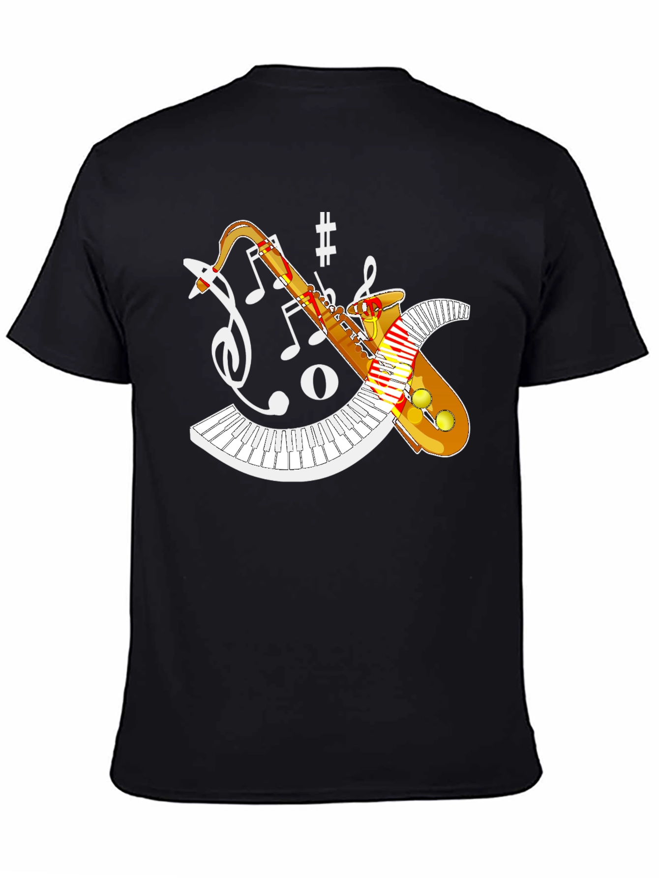 Black Saxophone Music Notes T-Shirt view 4