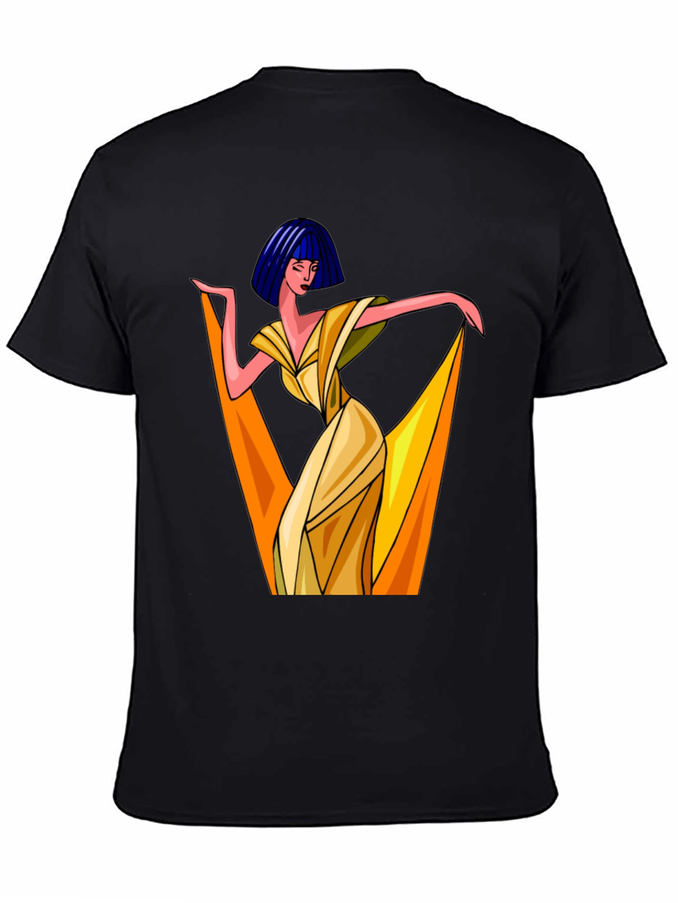 Black Art Deco Woman Graphic Tee - Stylish Black T-Shirt view 4