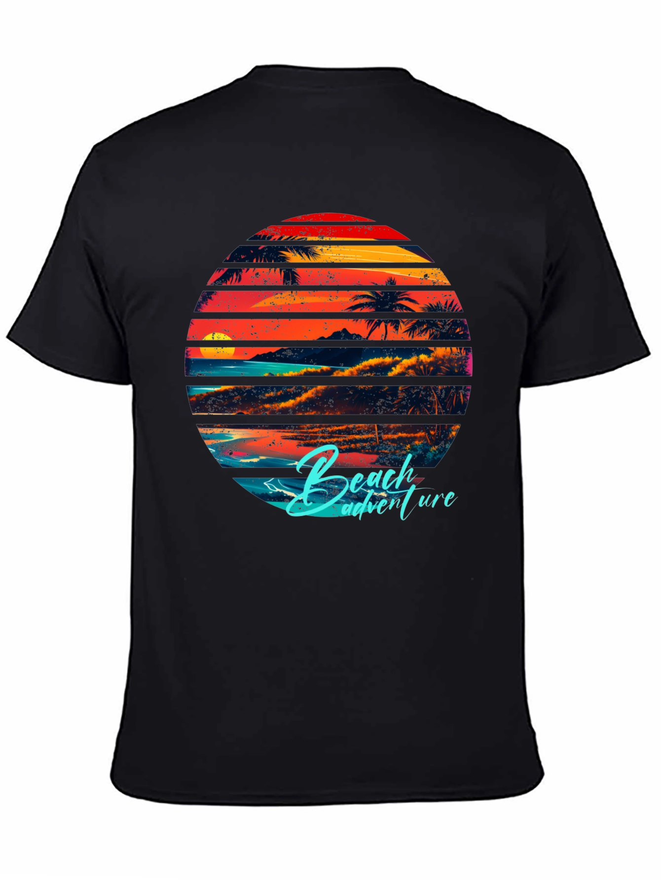 Black Retro Beach Adventure Graphic T-Shirt view 4