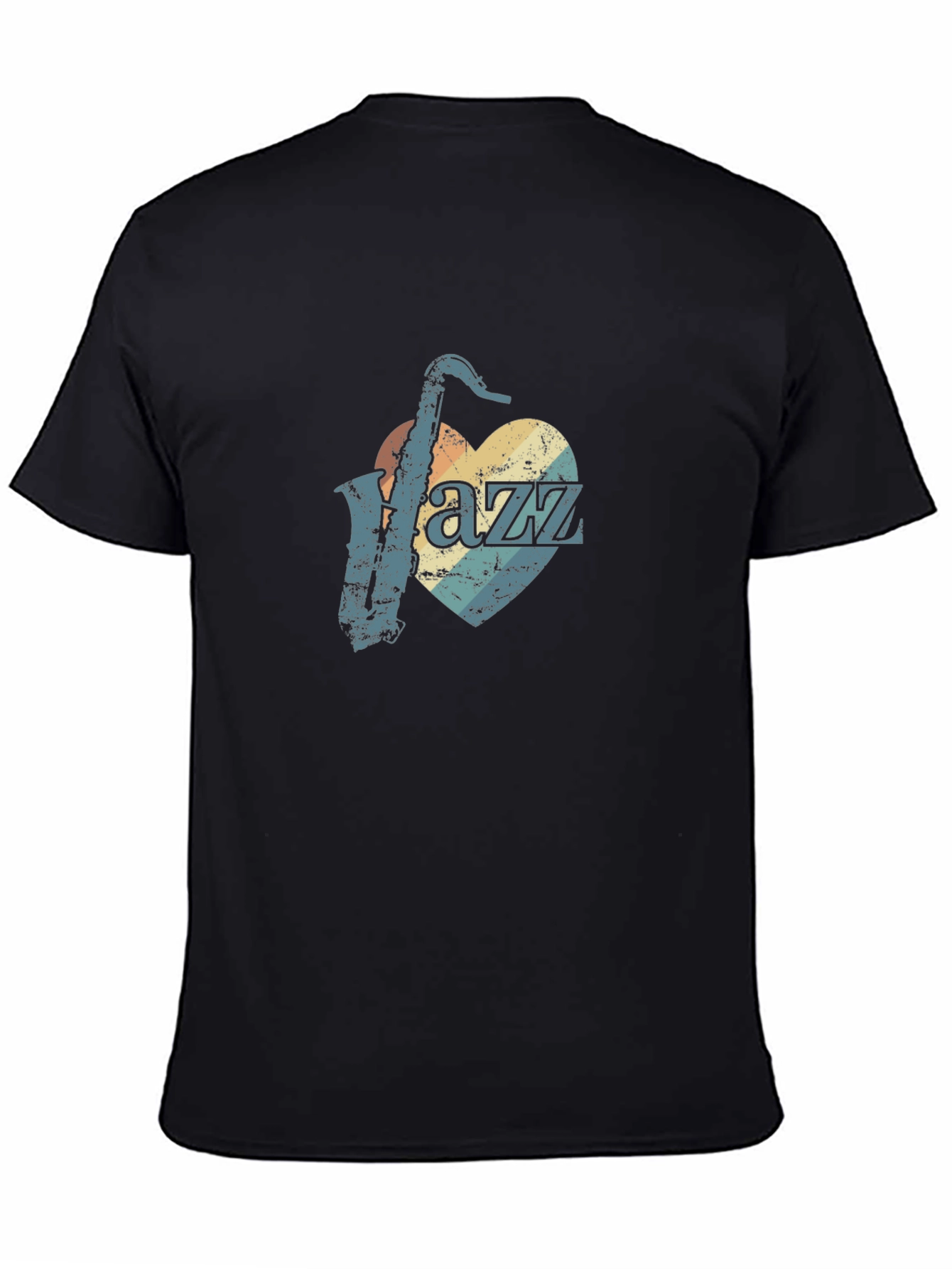 Black Vintage Jazz Saxophone Heart Graphic Tee - Black view 4