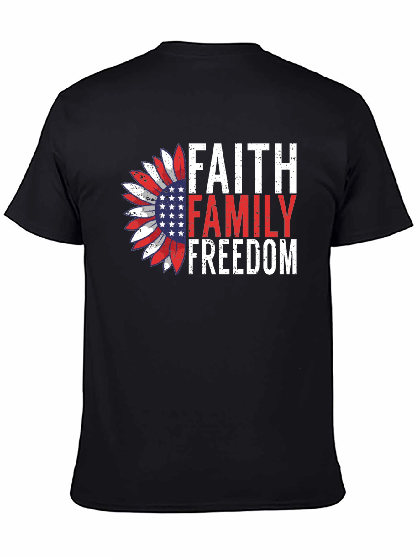 Black Faith Family Freedom Graphic Tee - Patriotic Sunflower Design view 4