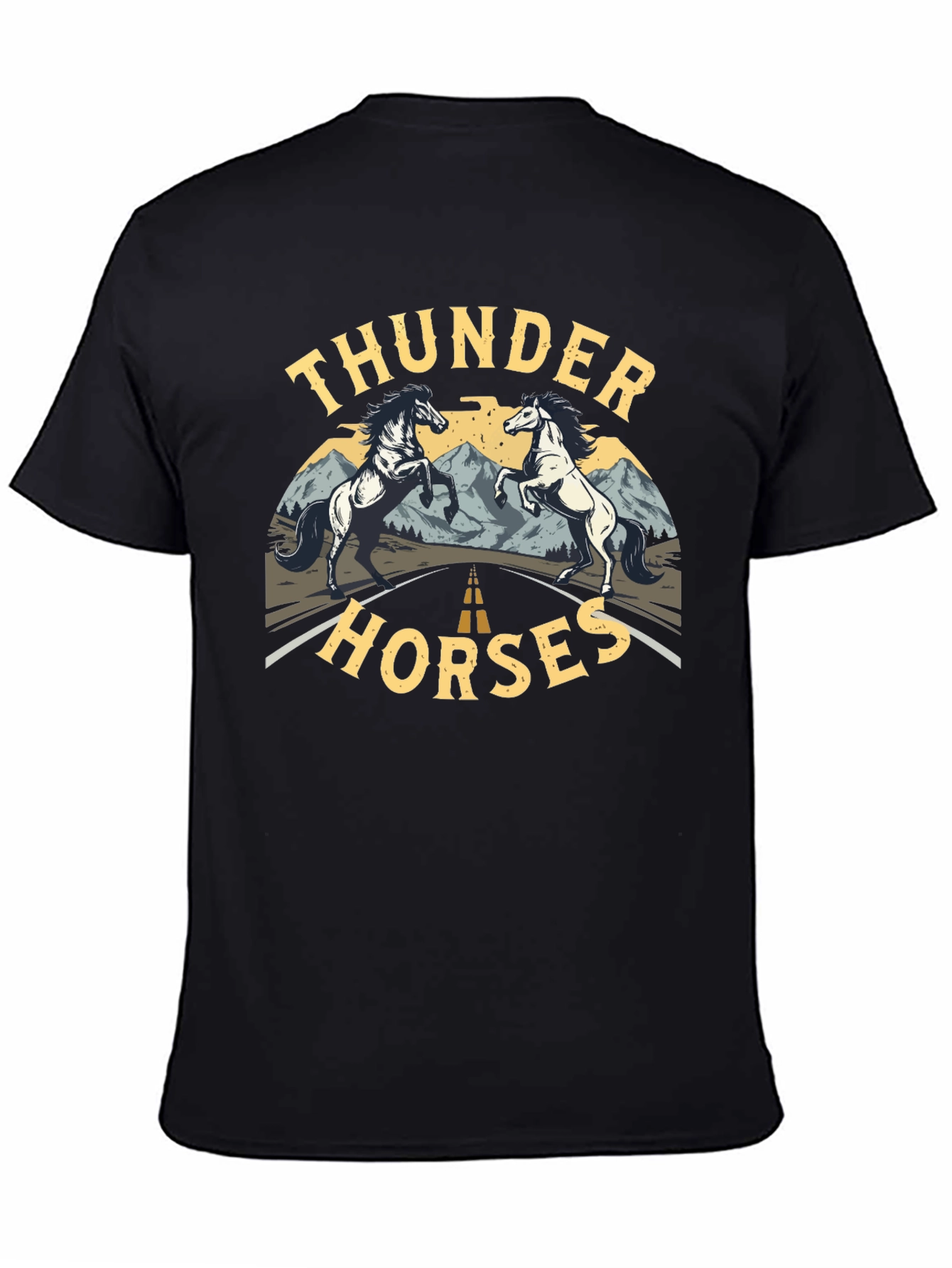 Black Thunder Horses Black Graphic T-Shirt view 4