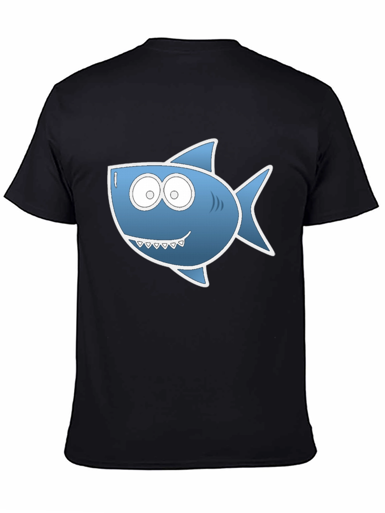 Black Cartoon Shark Graphic Tee - Black Cotton Blend view 4