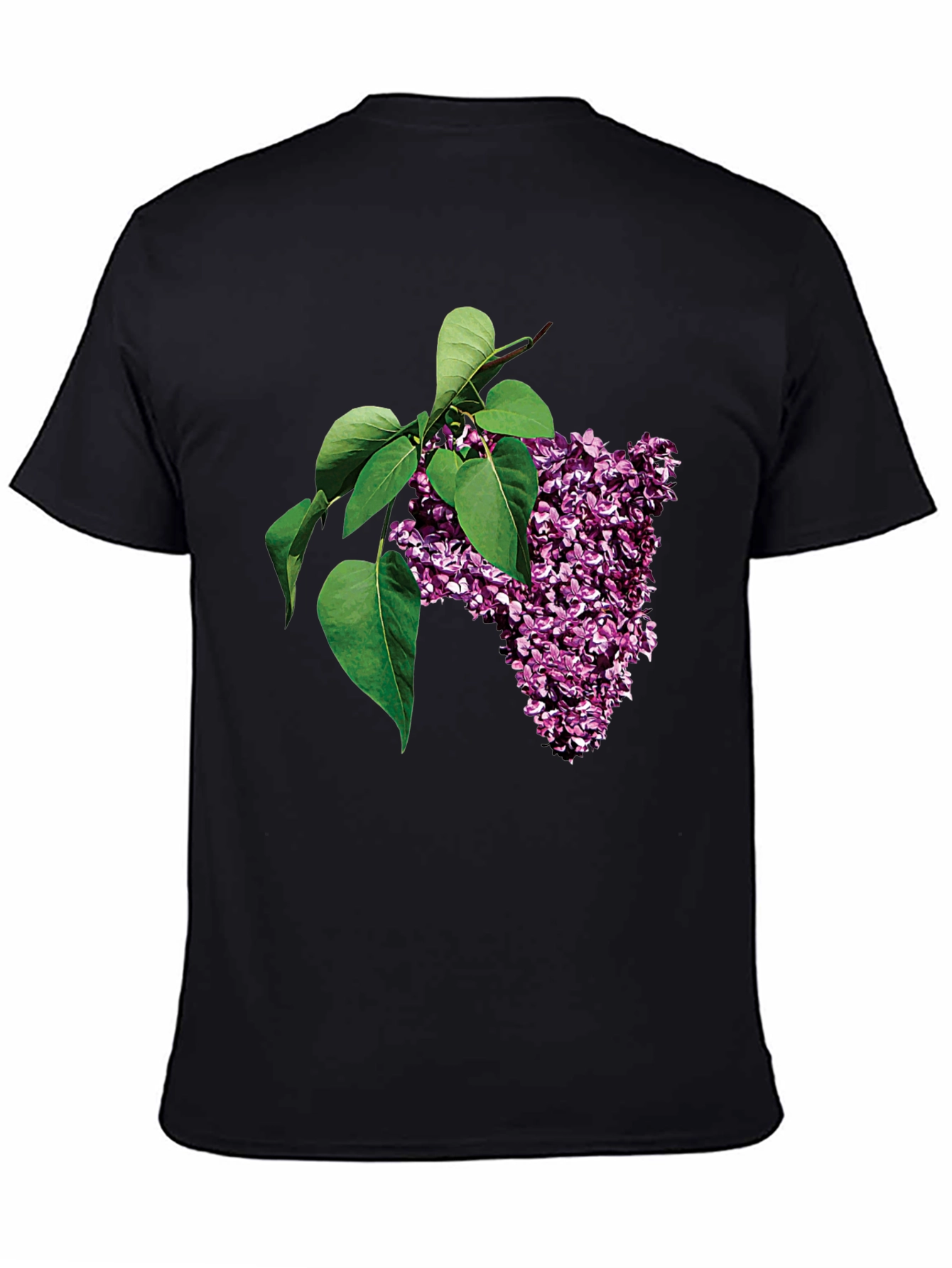 Black Lilac Blossom Graphic Tee - Black Cotton Casual Wear view 4