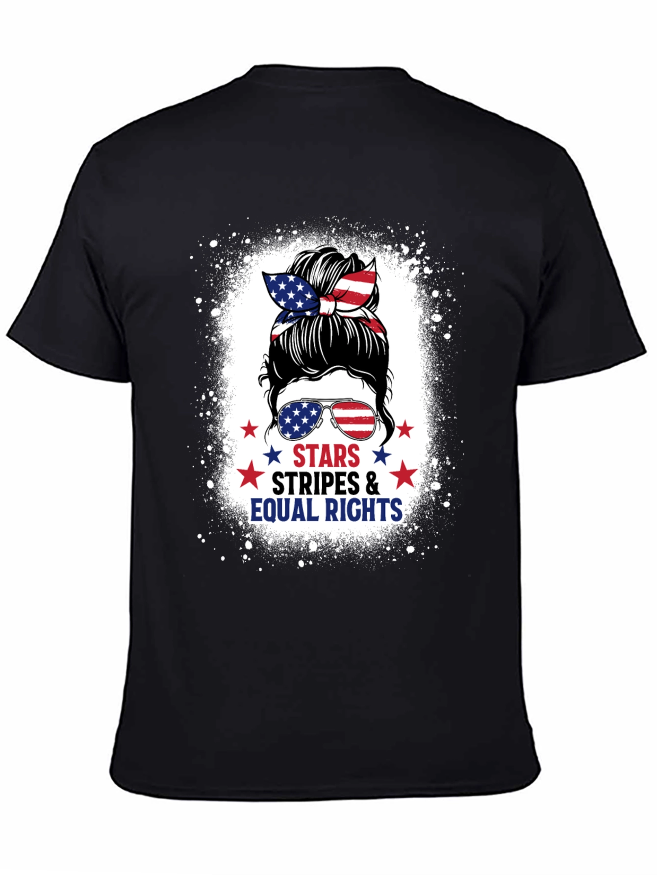 Black Stars Stripes & Equal Rights Messy Bun T-Shirt view 4