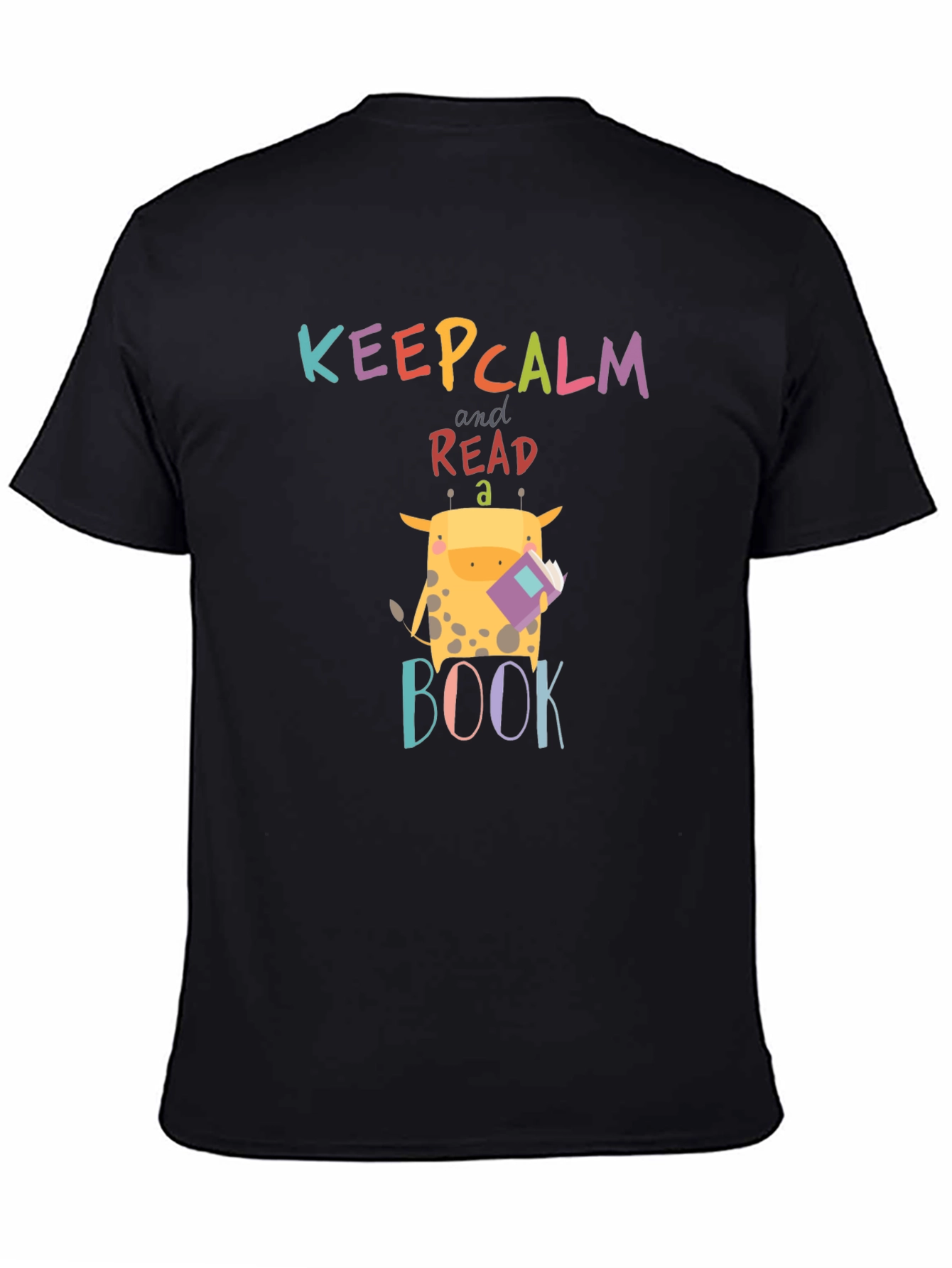 Black Keep Calm Read a Book Giraffe Graphic Tee view 4