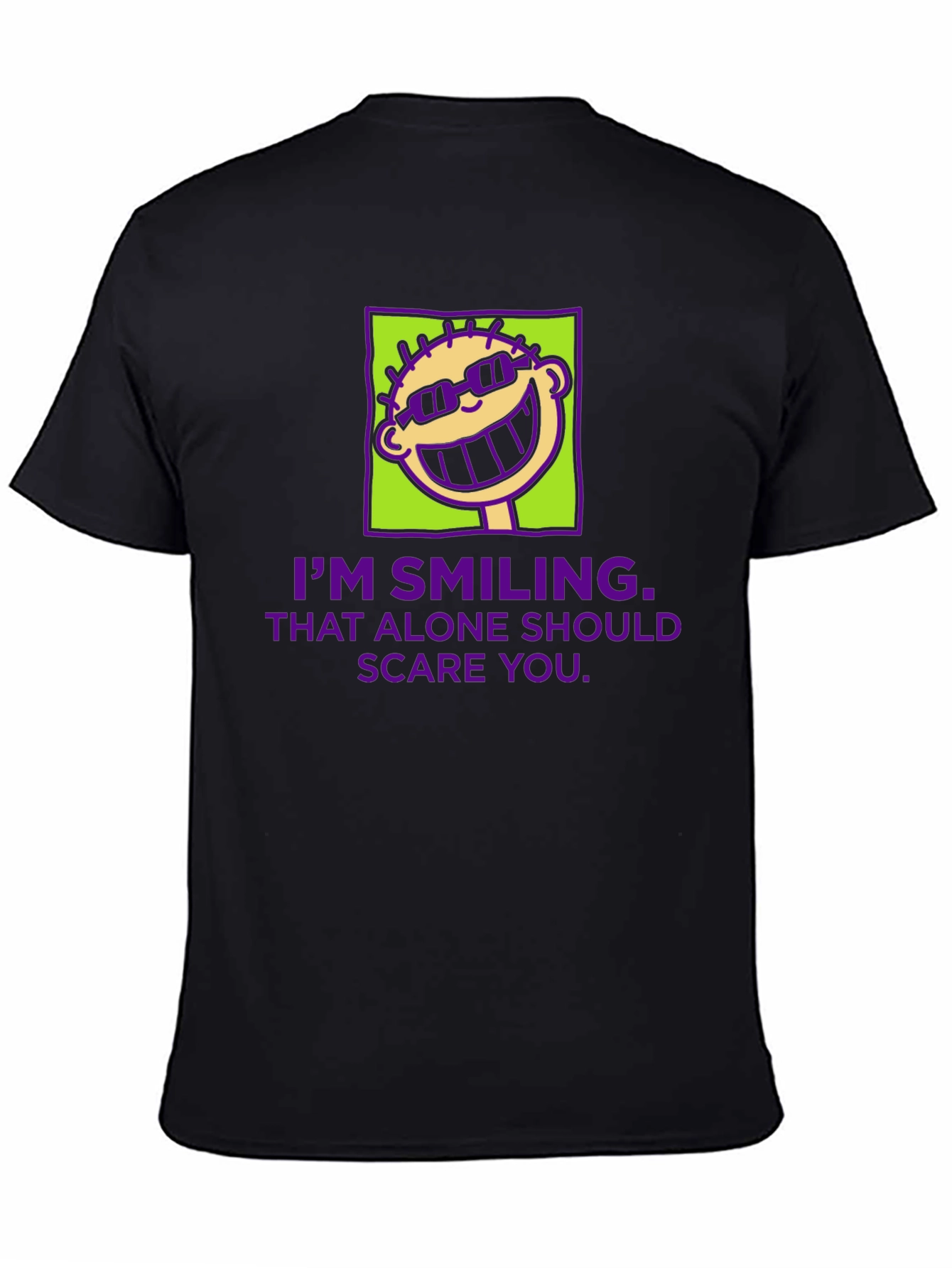Black Smiling Face Graphic Tee - Funny Sarcastic T-Shirt view 4