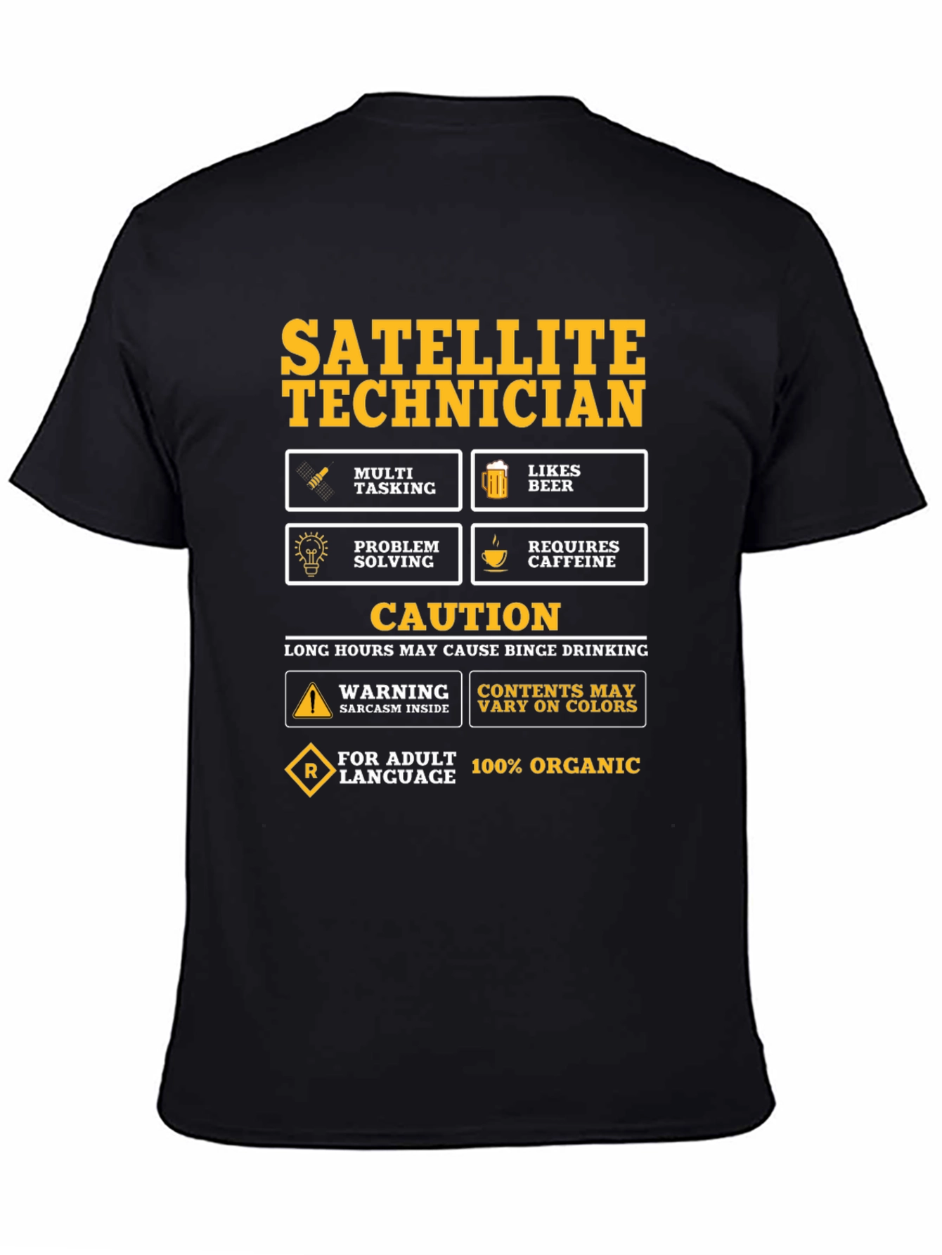 Black Satellite Technician Novelty T-Shirt view 4