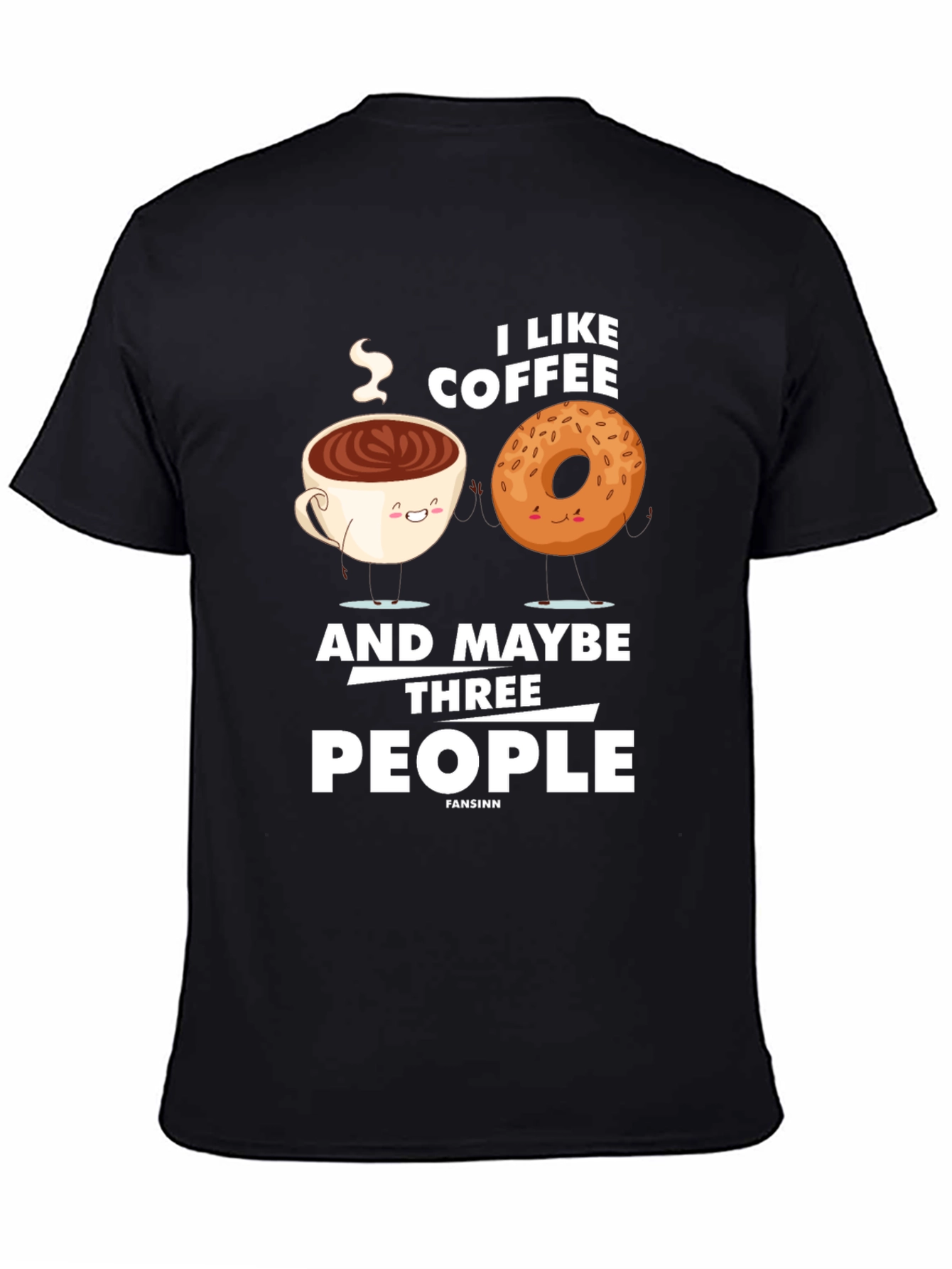 Black Funny Coffee & Donut Graphic T-Shirt view 4