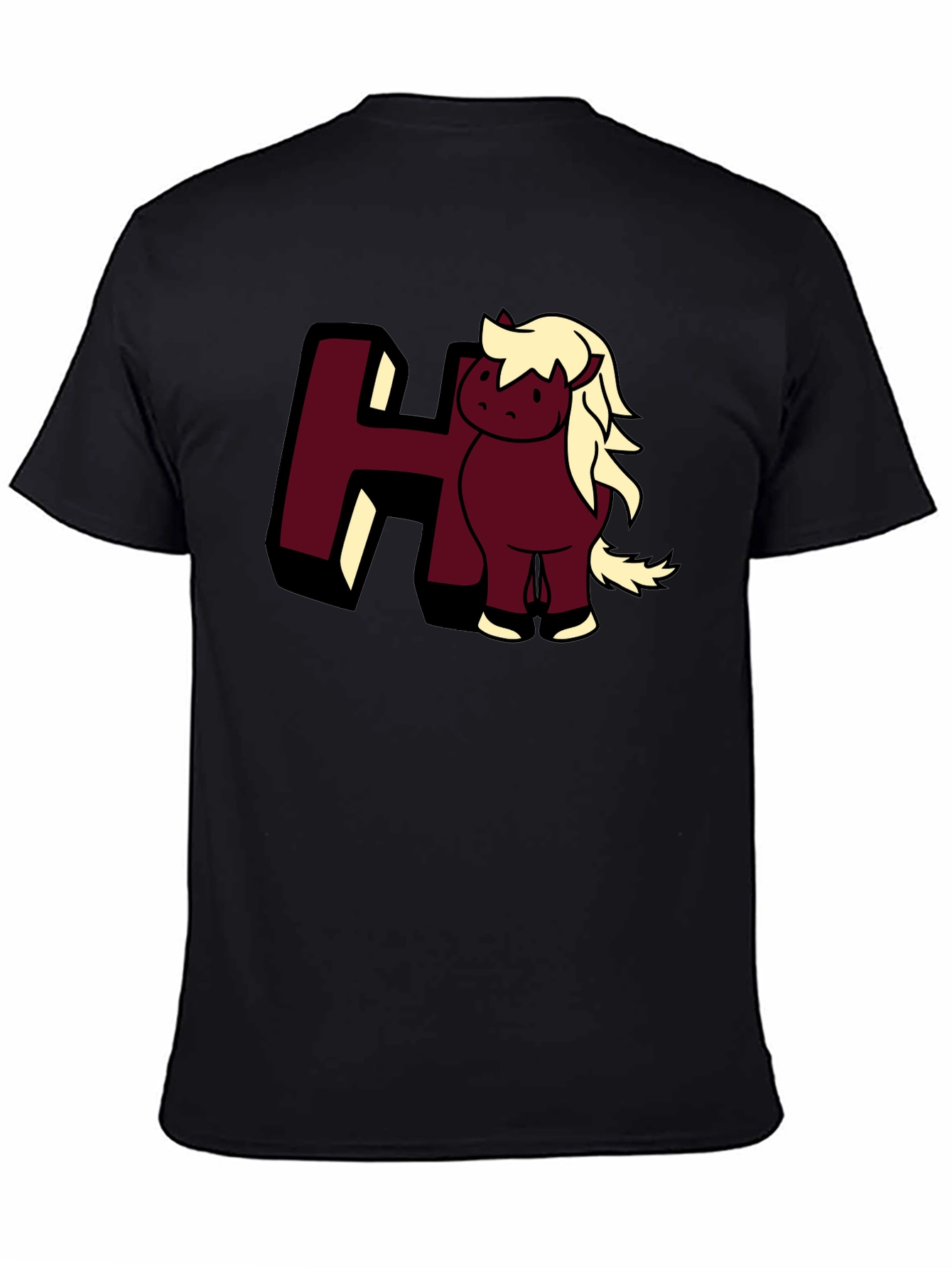 Black Cartoon Horse Tee: Cute Animal Graphic T-Shirt view 4
