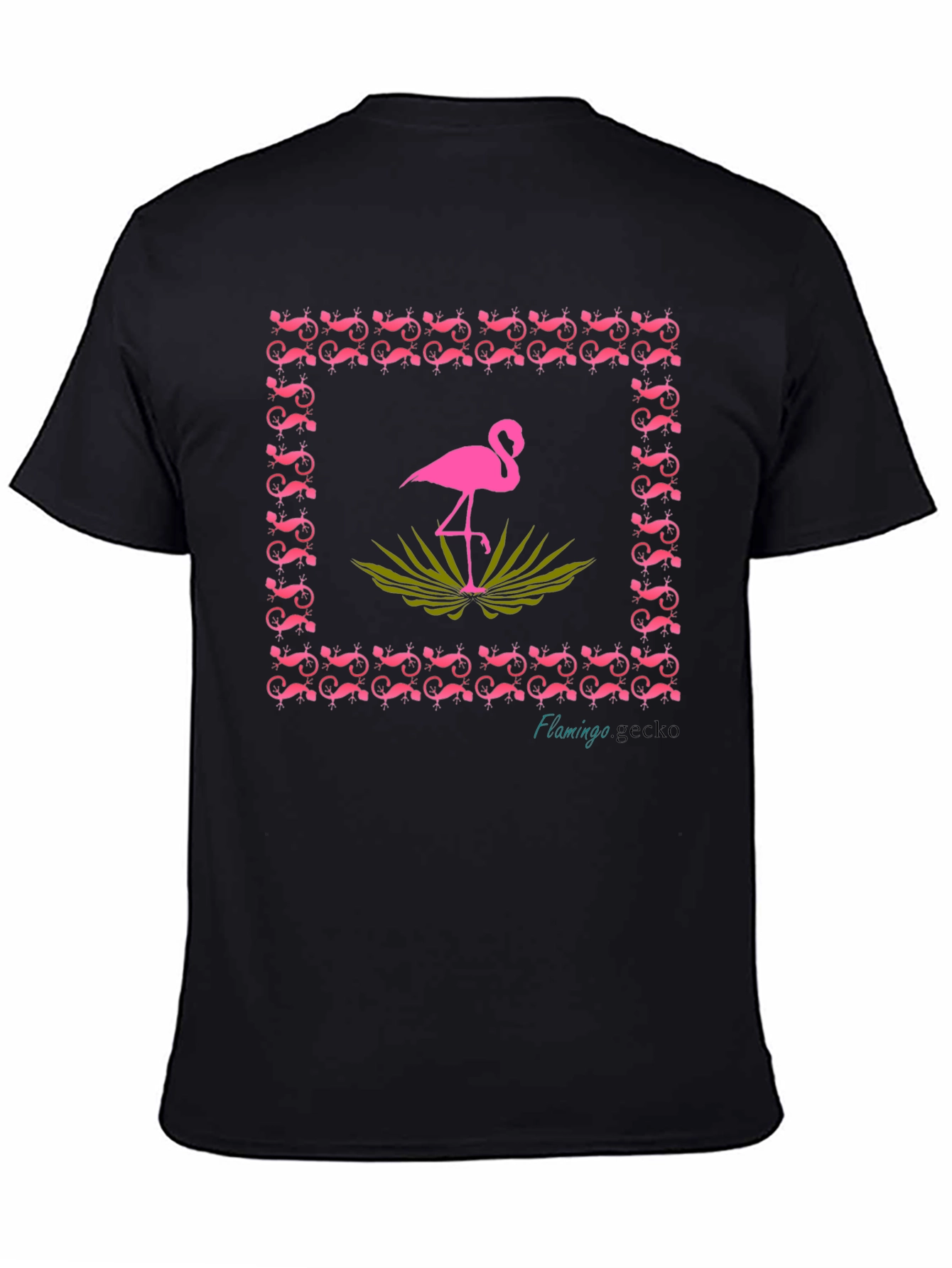 Black Flamingo Gecko Graphic Tee - Stylish Black Cotton T-Shirt view 4