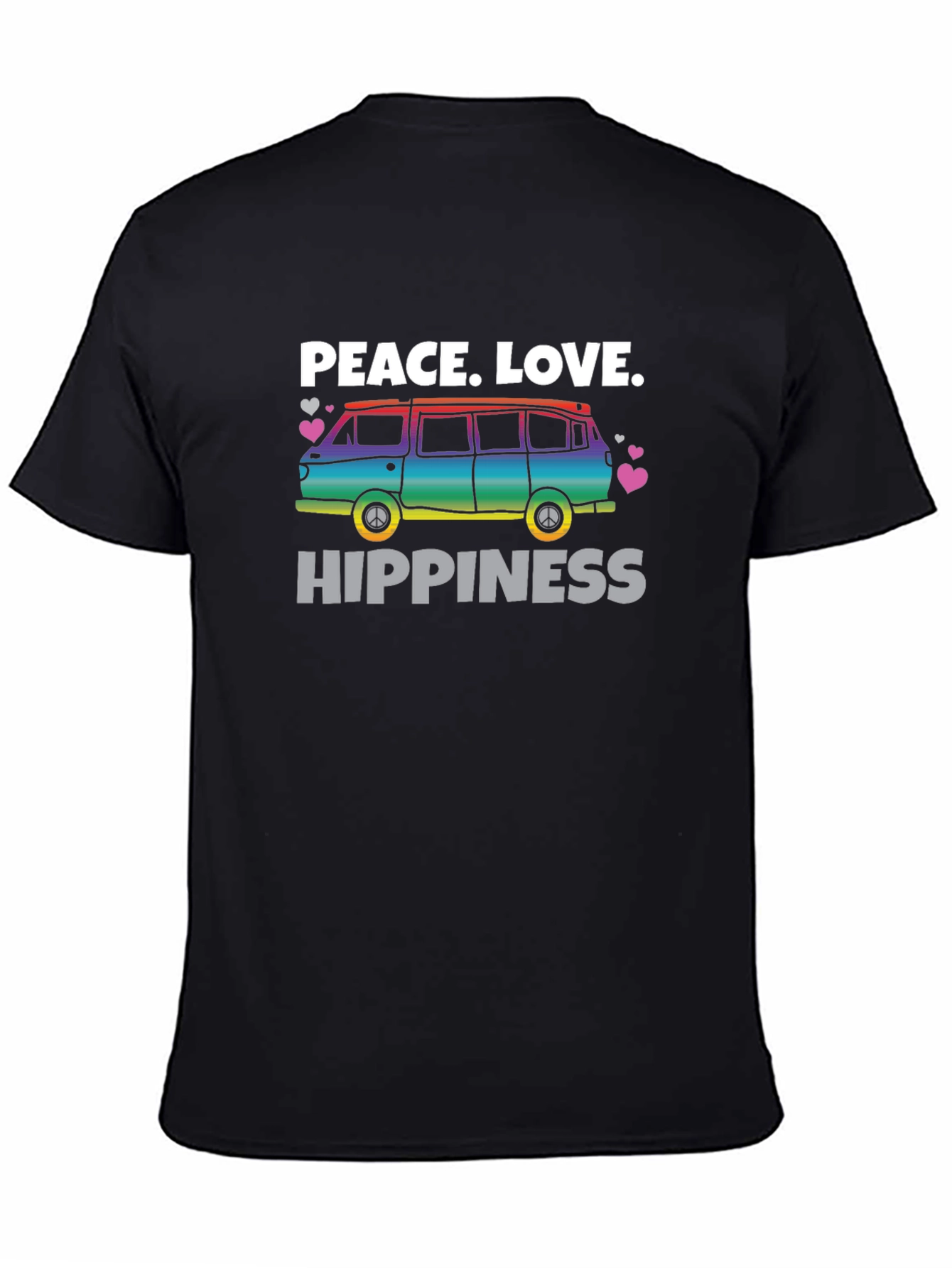 Black Peace Love Hippiness Rainbow Van Graphic T-Shirt view 4