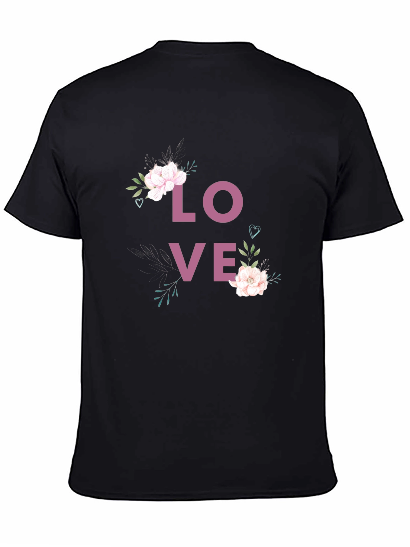 Black Floral LOVE Graphic Print Crew Neck T-Shirt view 4
