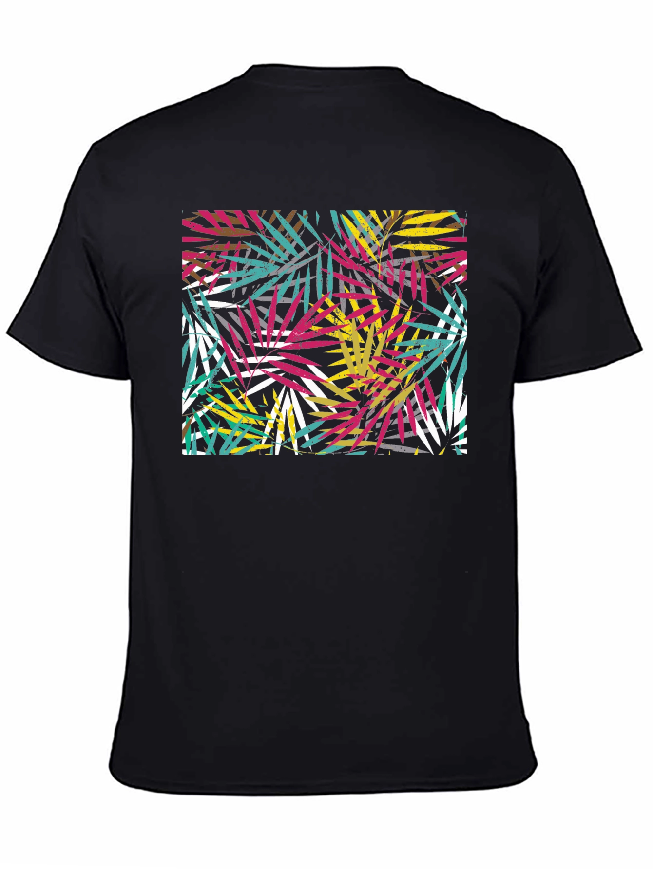 Black Tropical Leaf Print Black T-Shirt view 4