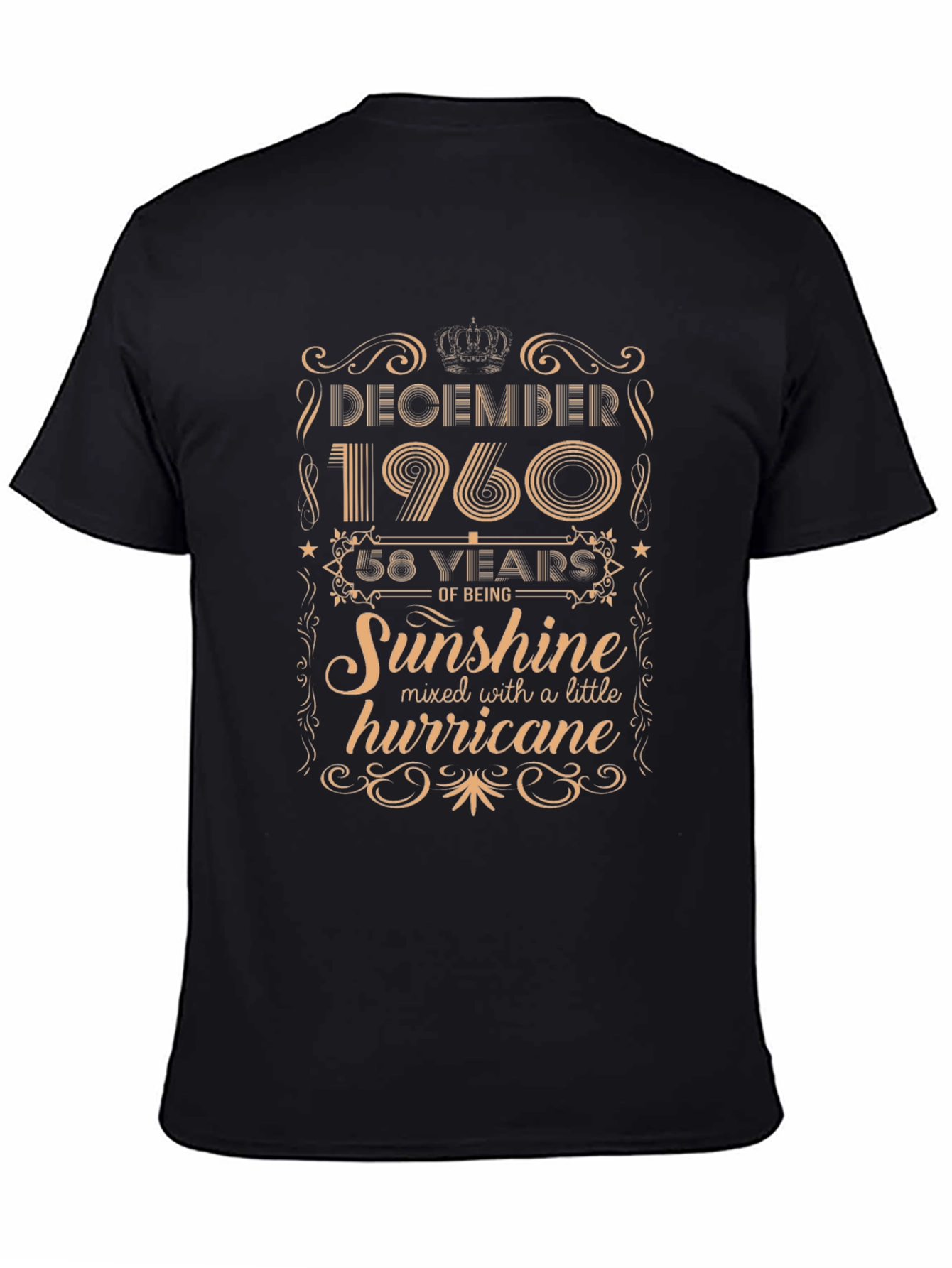 Black December 1960 Birthday T-Shirt - 58 Years of Sunshine & Hurricane view 4