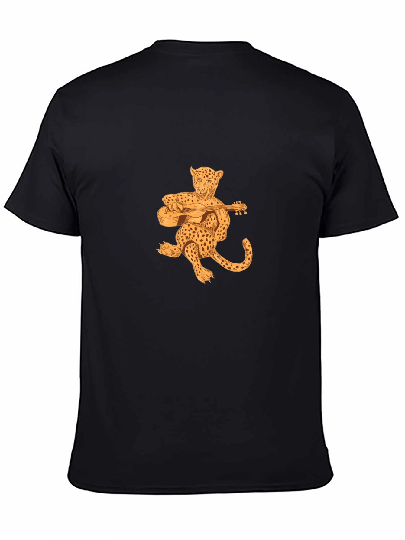 Black Leopard Playing Guitar Black T-Shirt view 4