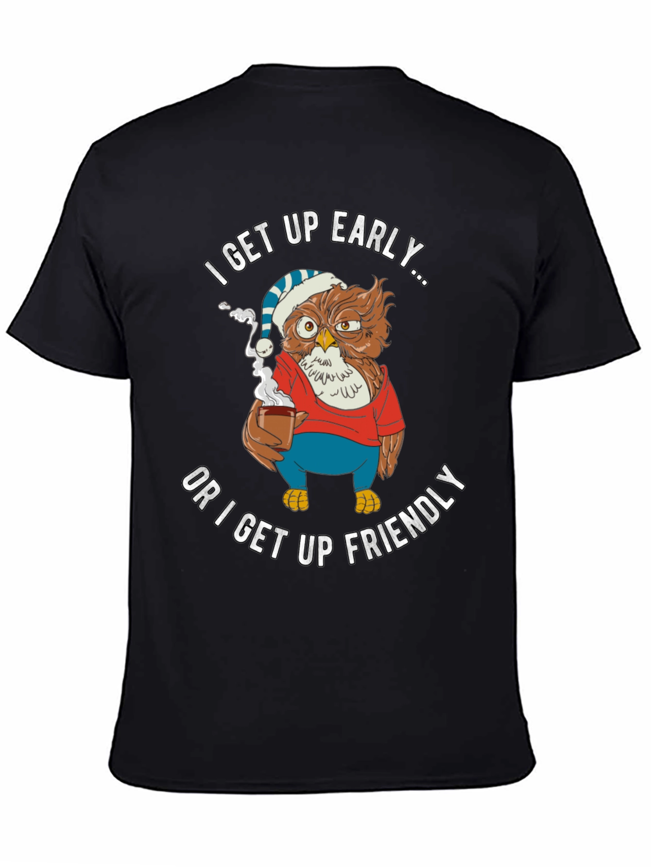 Black Funny Early Bird Owl T-Shirt view 4