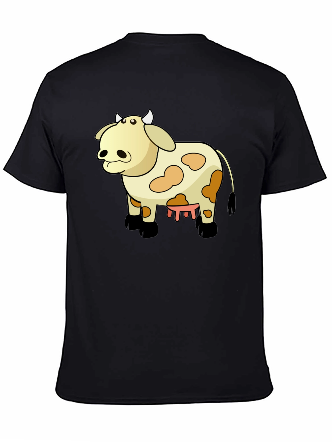 Black Cartoon Cow T-Shirt - Black Cotton Tee view 4