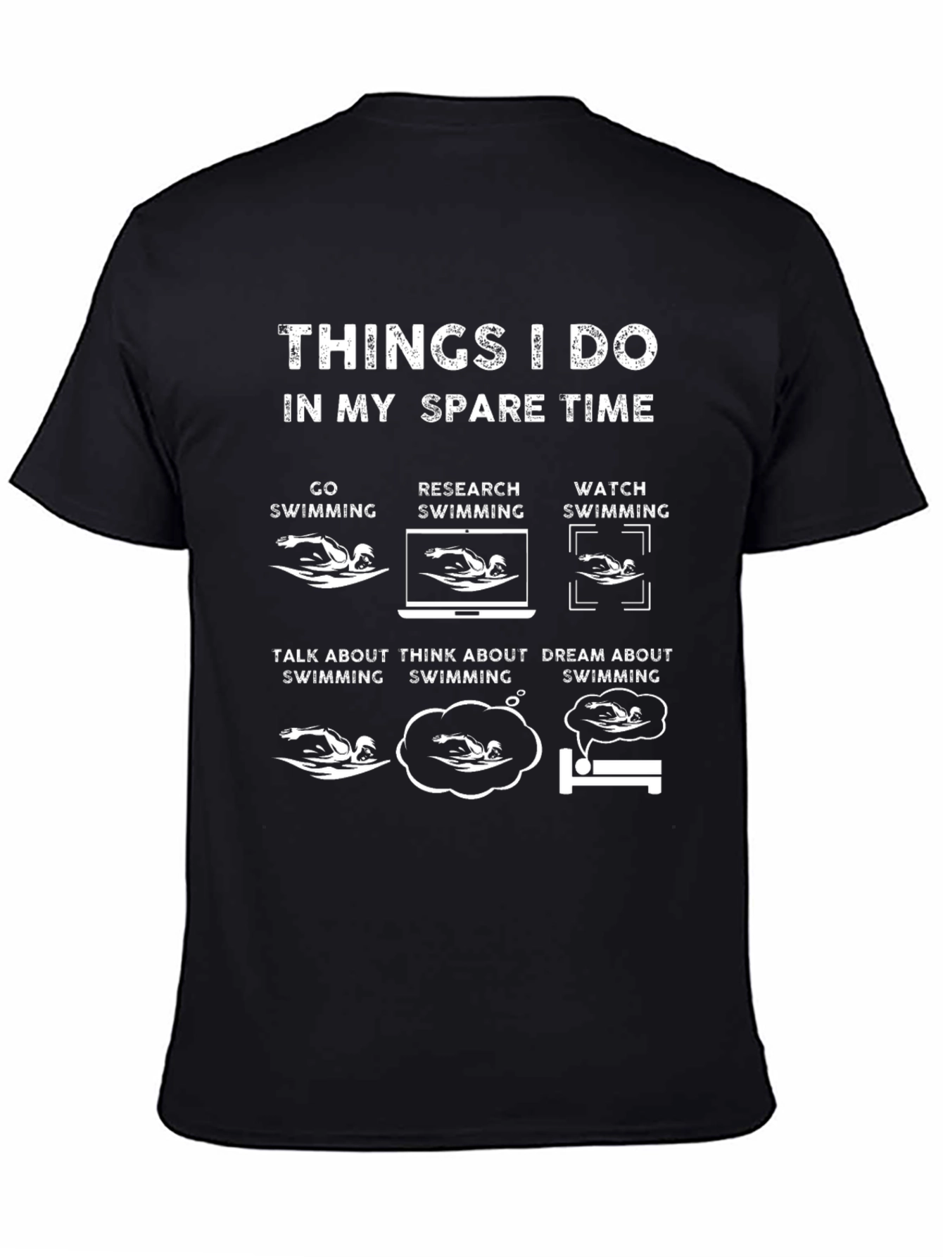 Black Funny Swimming T-Shirt - Swimmer's Spare Time Hobby Tee view 4