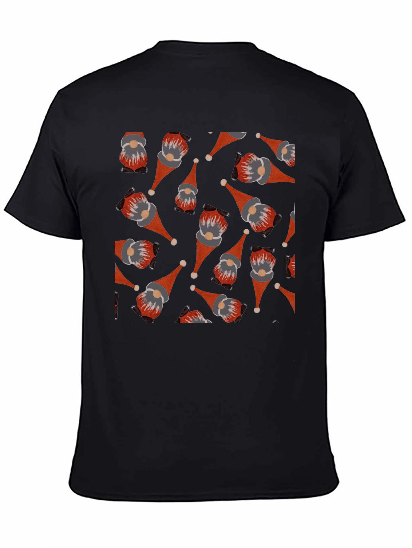 Black Festive Gnome Pattern T-Shirt view 4