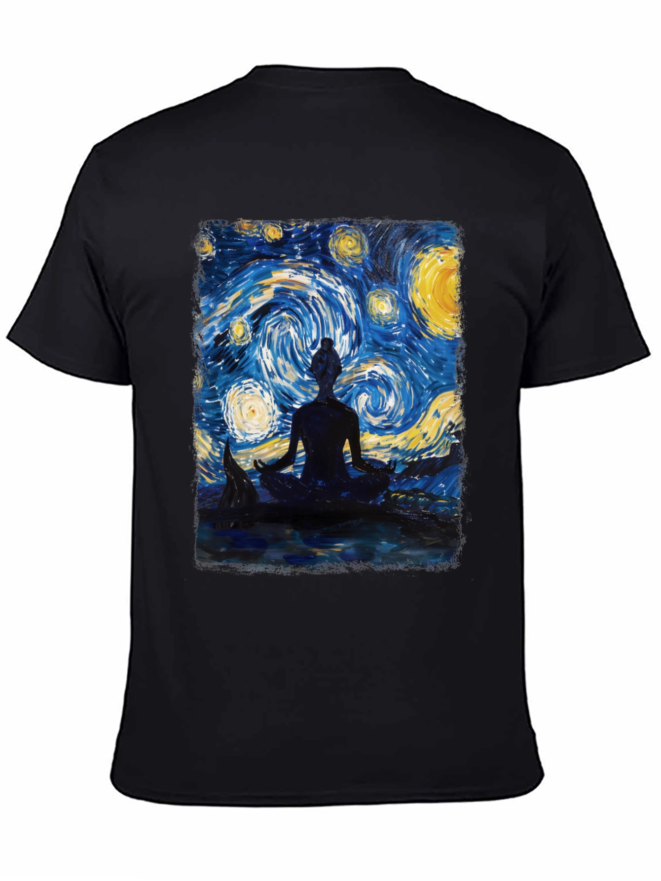 Black Starry Night Meditation T-Shirt view 4