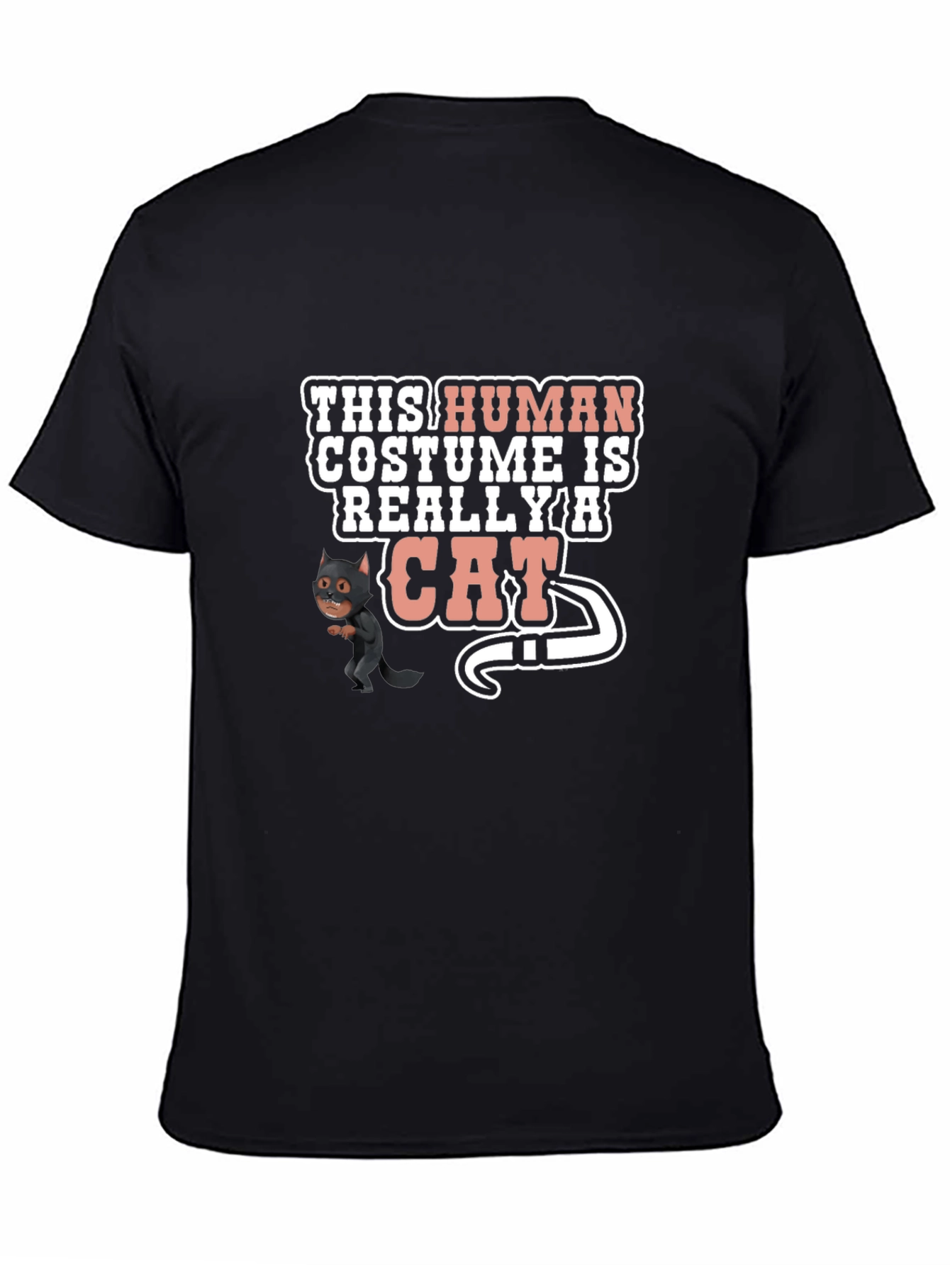 Black Human Costume Really Cat Funny Black T-Shirt view 4