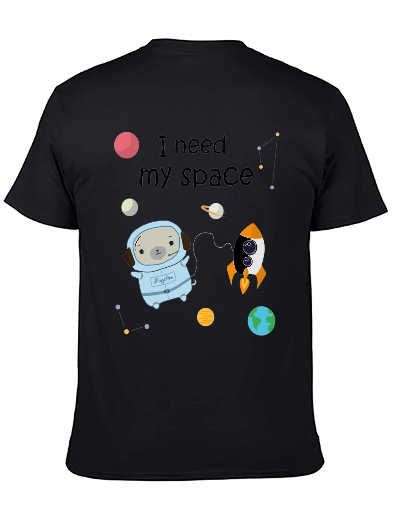 Black I Need My Space Pug Black T-Shirt view 4
