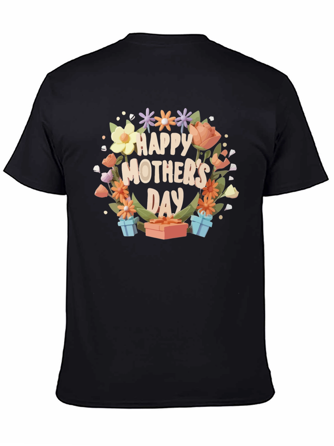 Black Happy Mother's Day Floral T-Shirt view 4