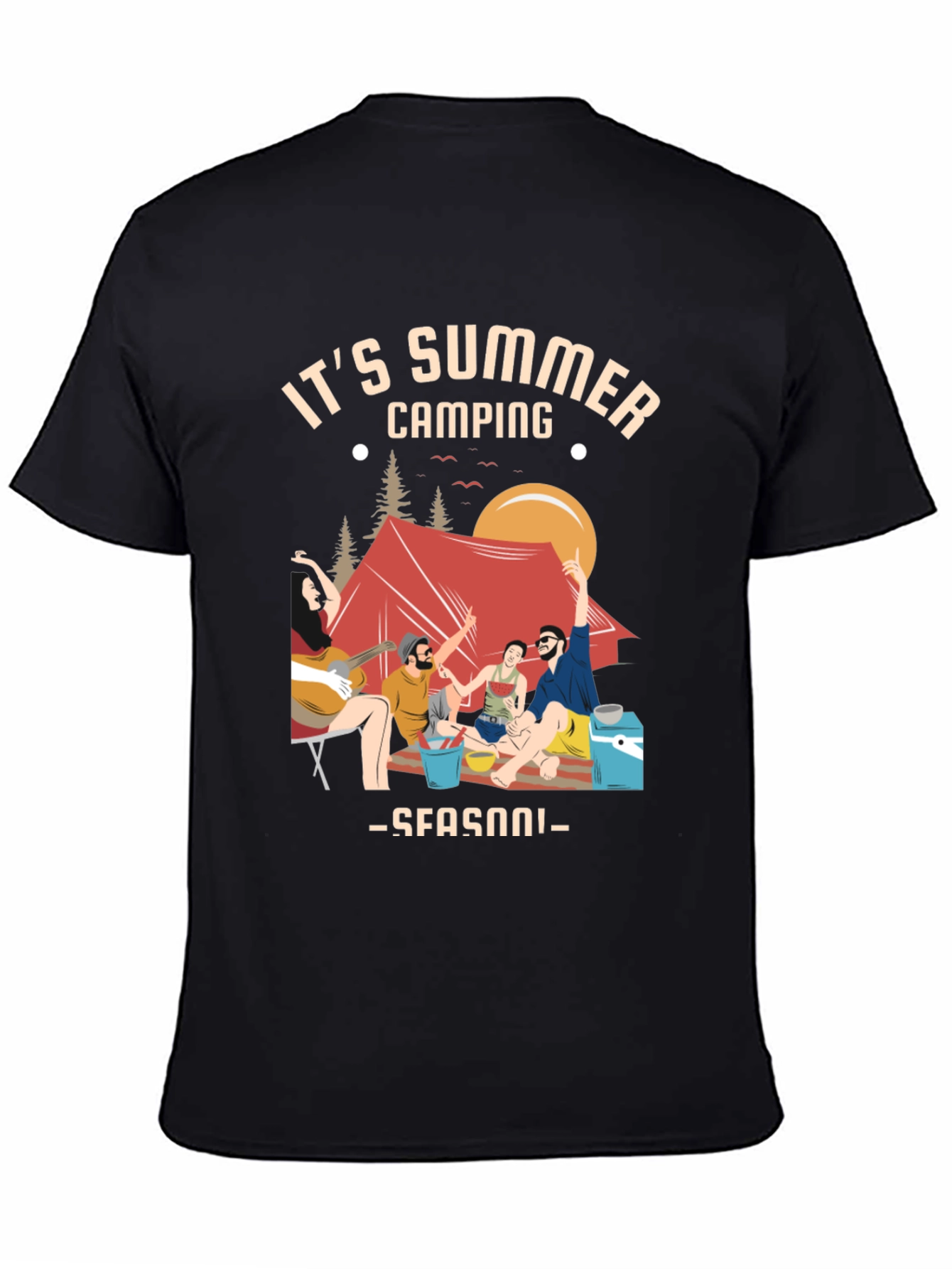 Black Summer Camping Graphic Tee - Black Unisex T-Shirt view 4