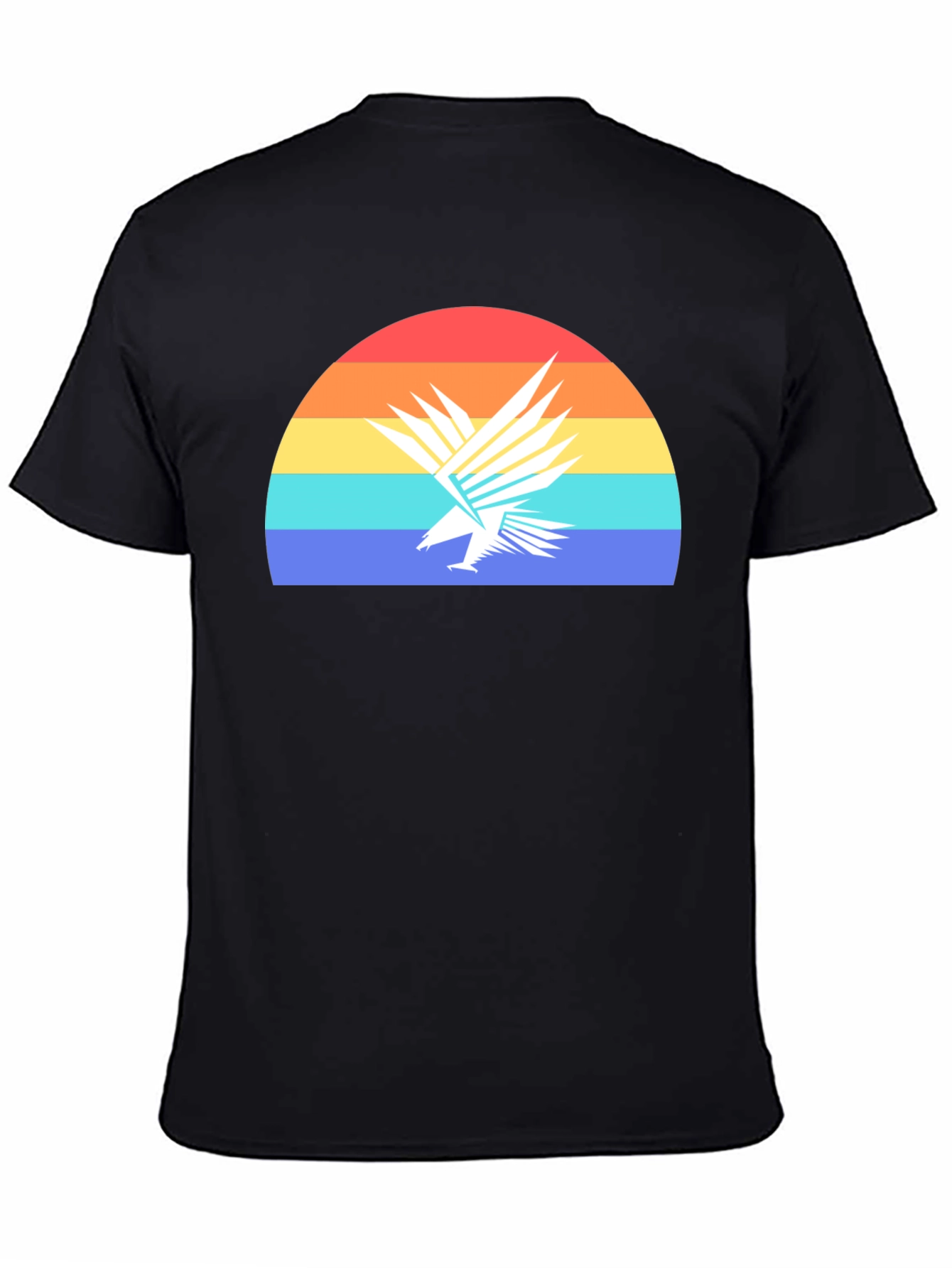 Black Retro Eagle Sunset Graphic Tee - Black Cotton T-Shirt view 4