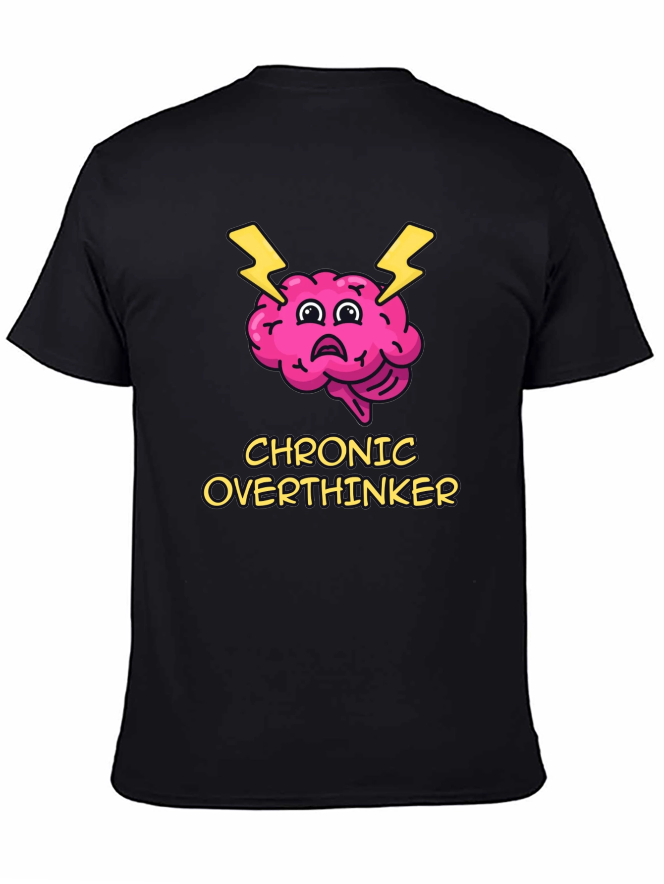 Black Chronic Overthinker Brain T-Shirt - Quirky Graphic Tee view 4