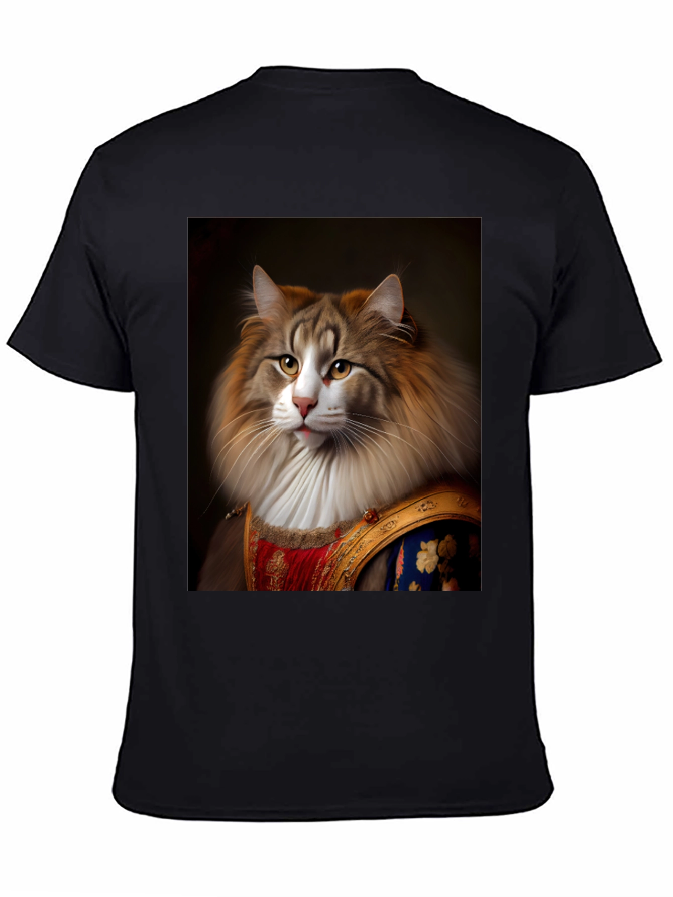 Black Regal Cat Portrait T-Shirt - Unique Design view 4